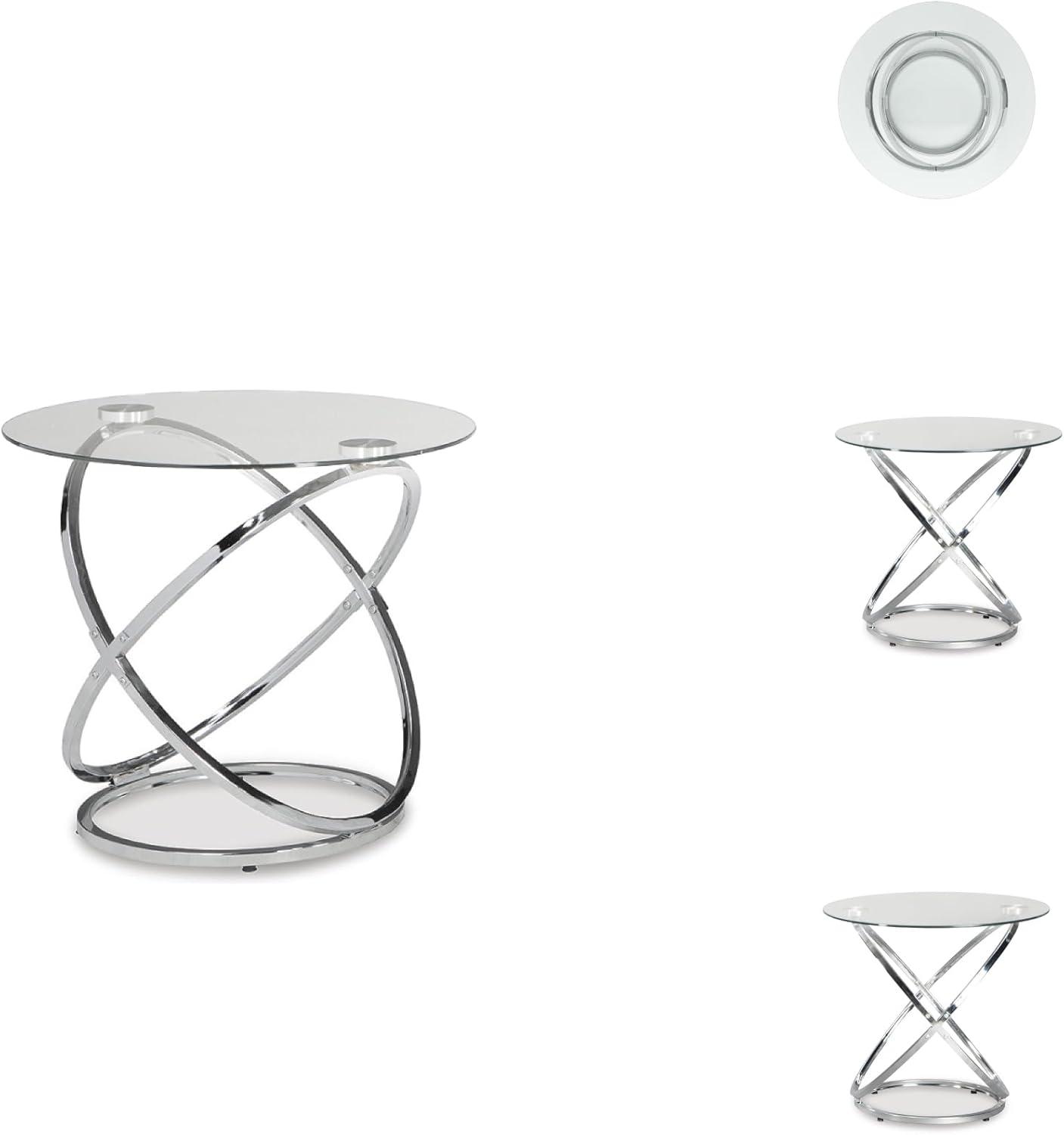 imageSignature Design by Ashley Hollynyx Contemporary Round 3Piece Occasional Table Set Includes Coffee Table and 2 End Tables Chrome