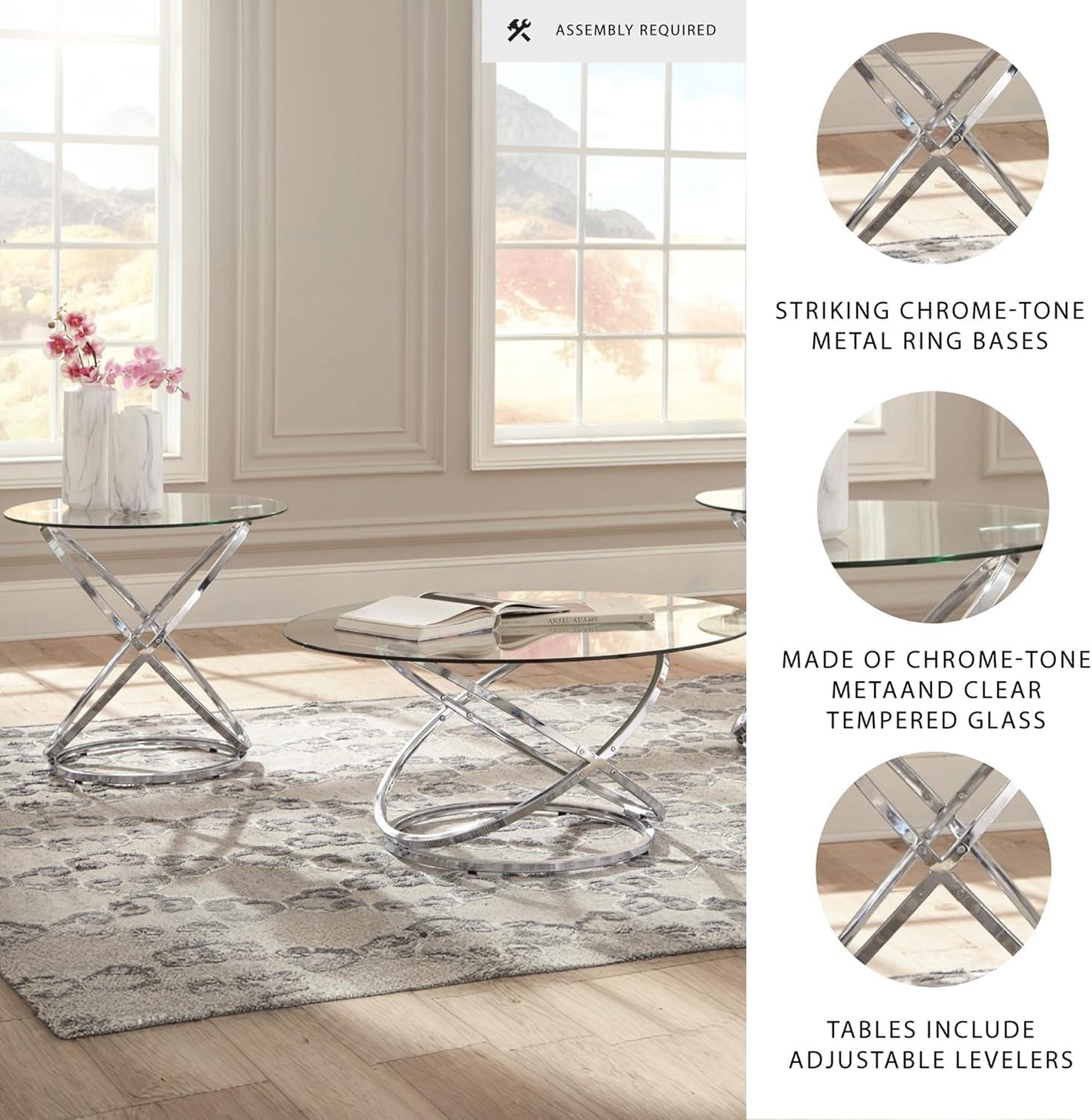 imageSignature Design by Ashley Hollynyx Contemporary Round 3Piece Occasional Table Set Includes Coffee Table and 2 End Tables Chrome