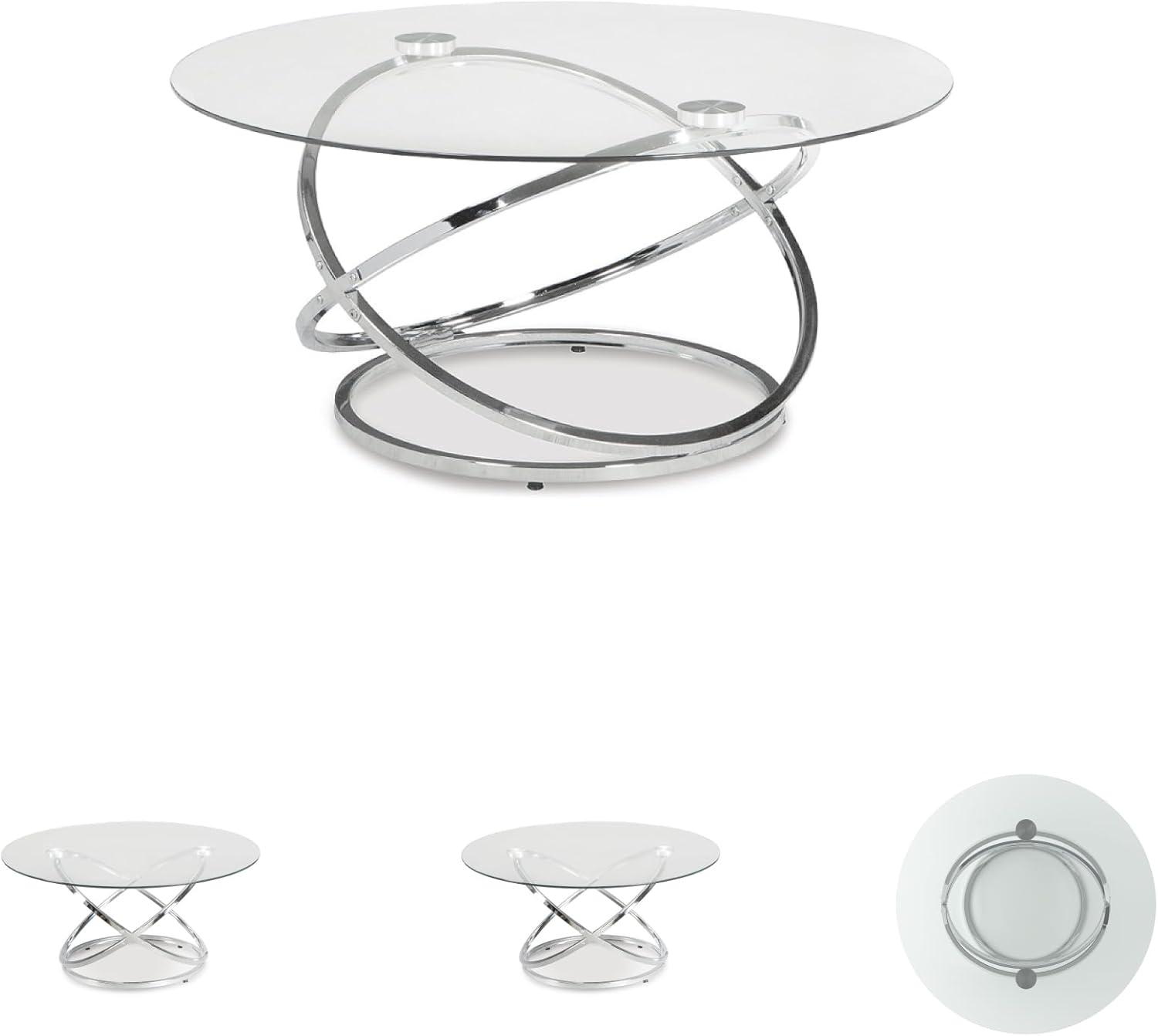 imageSignature Design by Ashley Hollynyx Contemporary Round 3Piece Occasional Table Set Includes Coffee Table and 2 End Tables Chrome