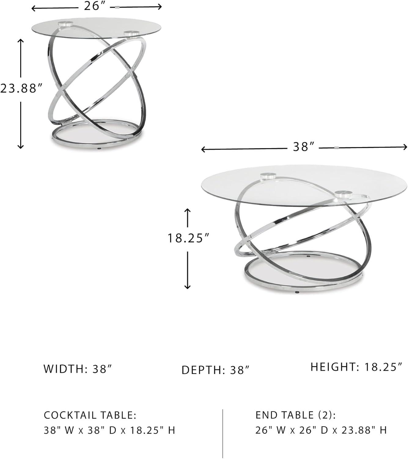 imageSignature Design by Ashley Hollynyx Contemporary Round 3Piece Occasional Table Set Includes Coffee Table and 2 End Tables Chrome