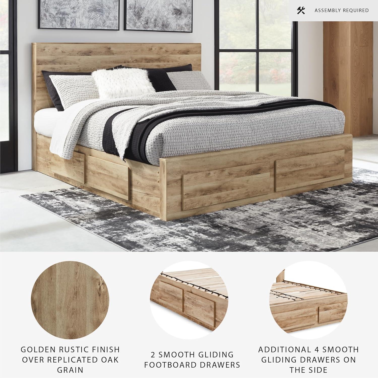imageSignature Design by Ashley Hyanna Rustic Twin Panel Bed Foundation or Box Spring Needed Light BrownQueen