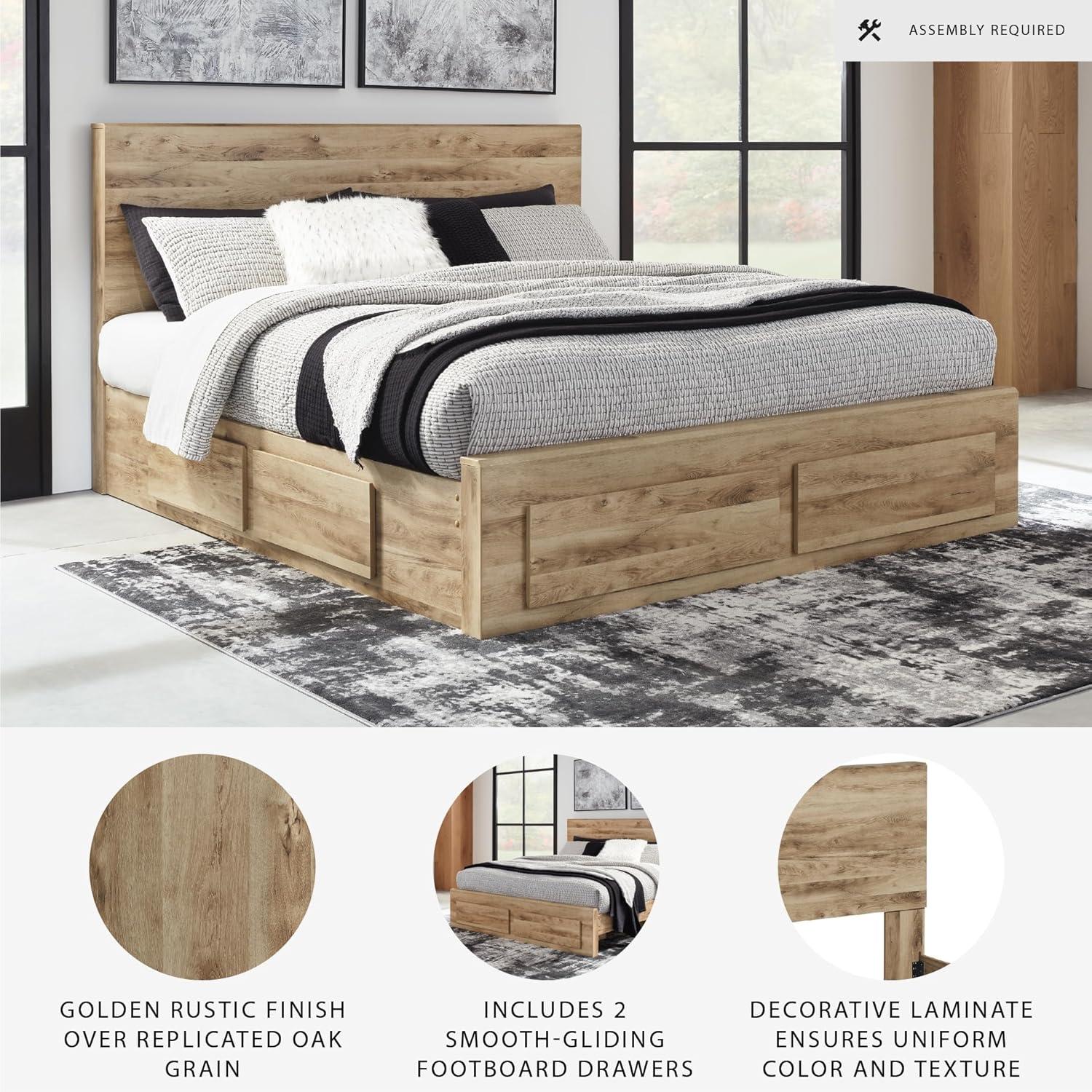imageSignature Design by Ashley Hyanna Rustic Twin Panel Bed Foundation or Box Spring Needed Light BrownQueen