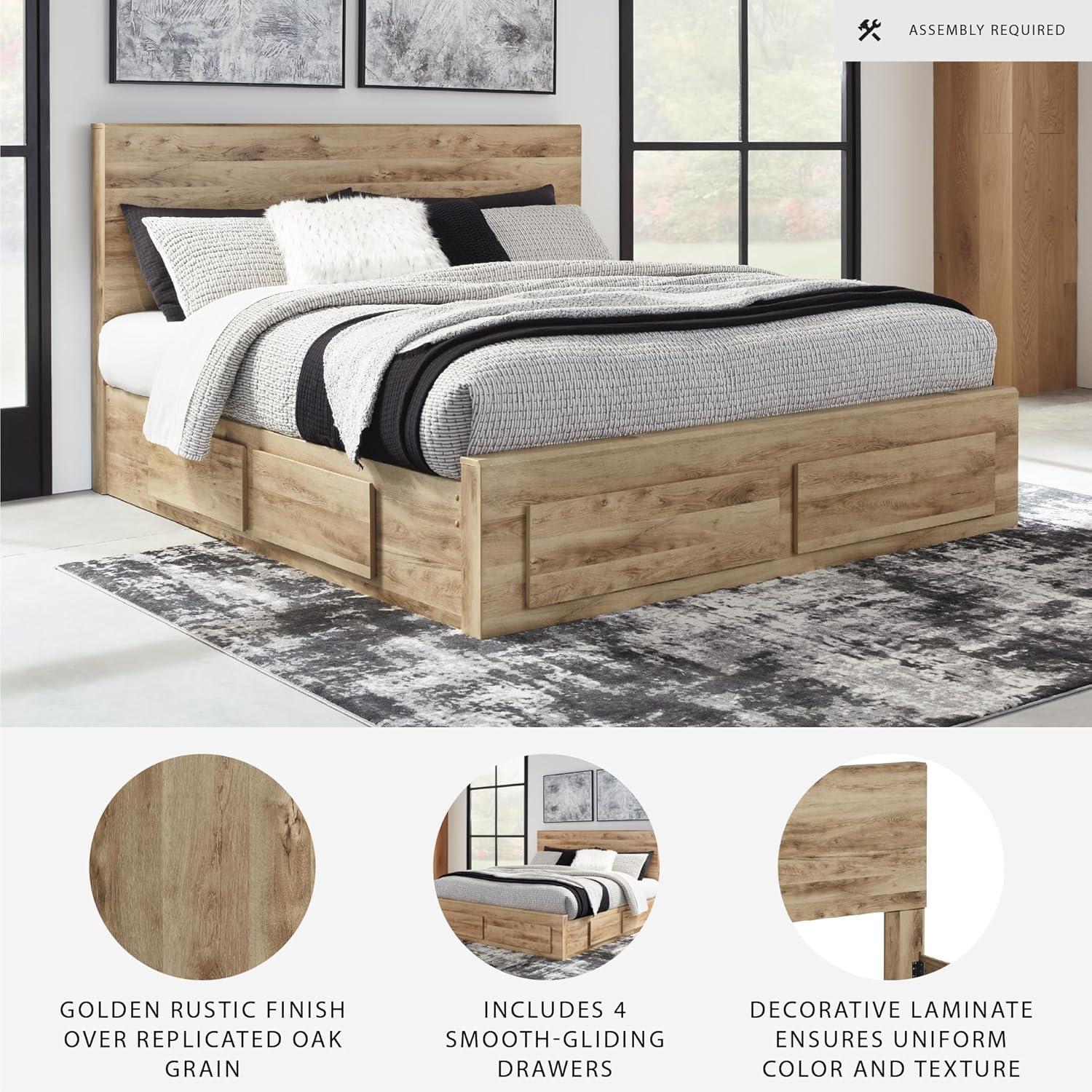 imageSignature Design by Ashley Hyanna Rustic Twin Panel Bed Foundation or Box Spring Needed Light BrownQueen