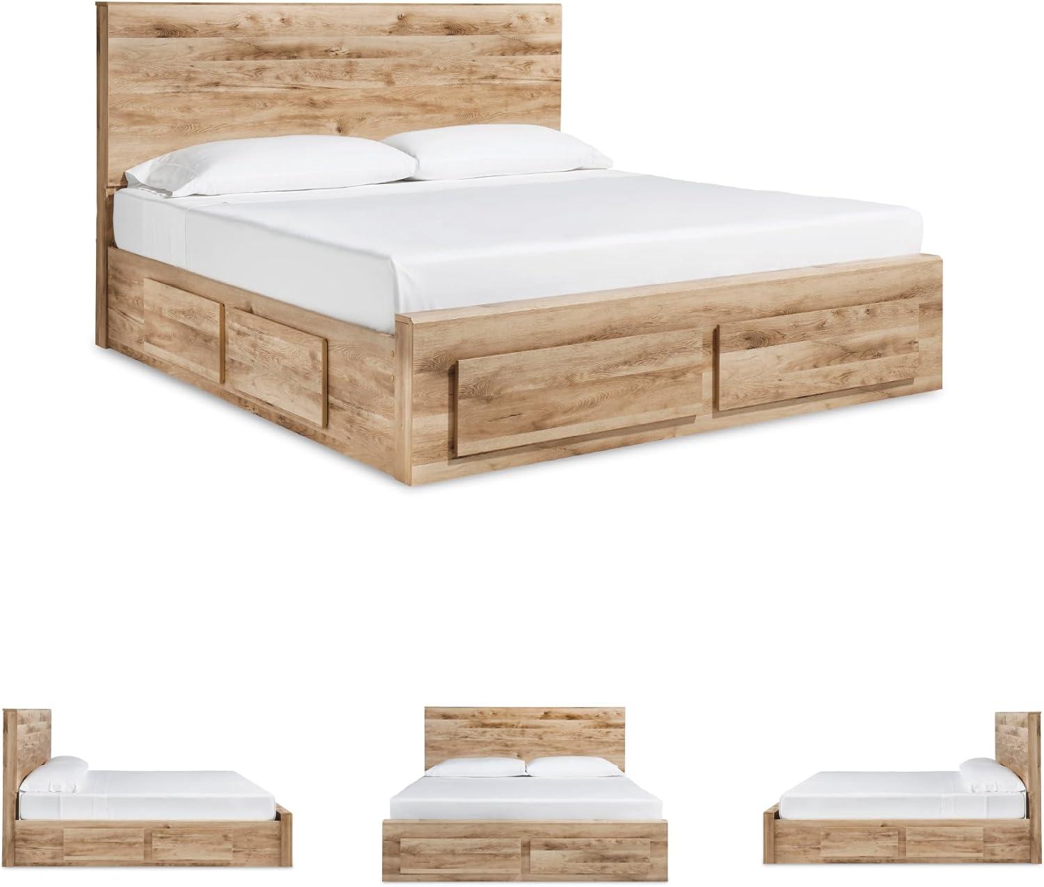 imageSignature Design by Ashley Hyanna Rustic Twin Panel Bed Foundation or Box Spring Needed Light BrownQueen