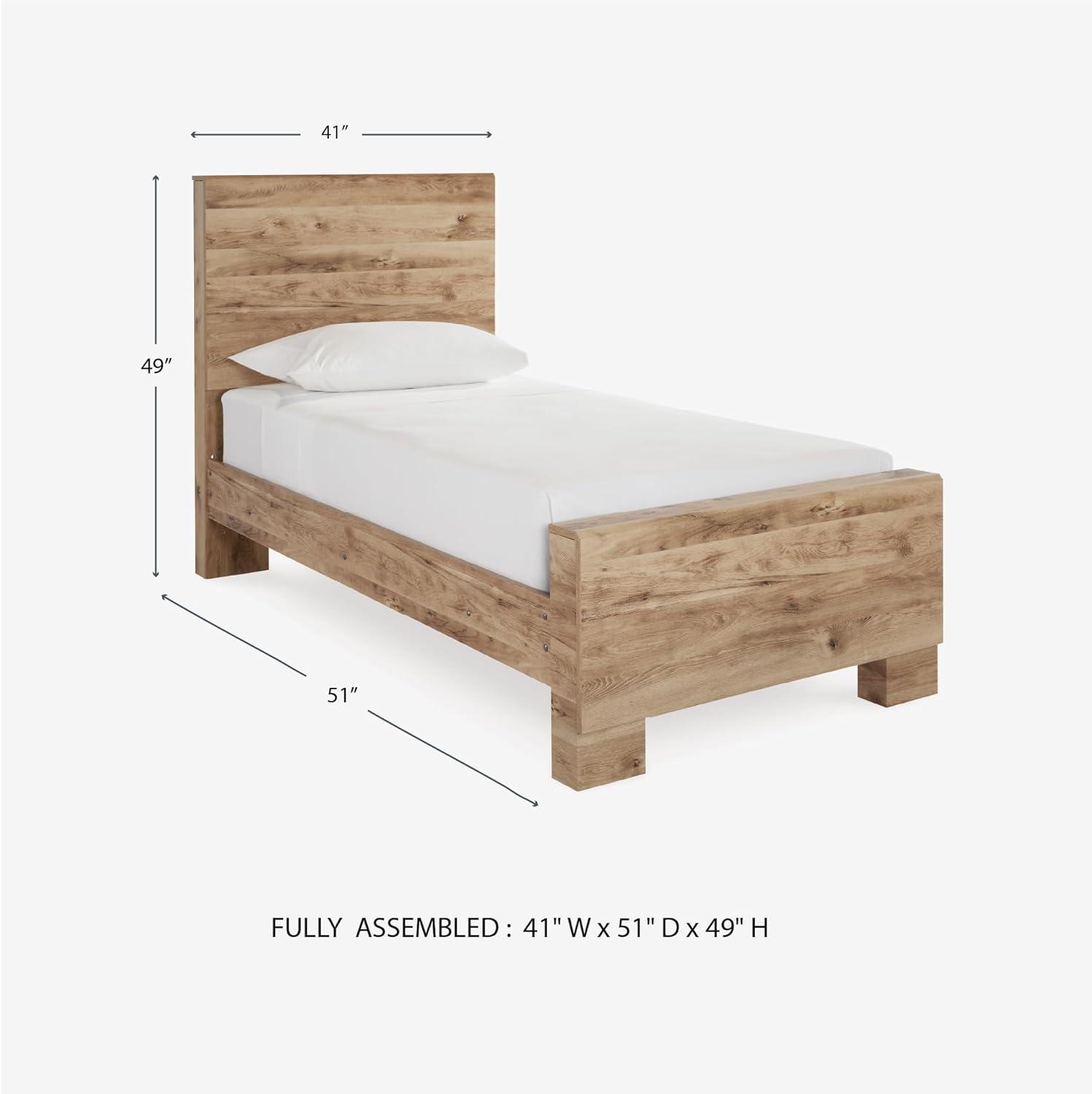 imageSignature Design by Ashley Hyanna Rustic Twin Panel Bed Foundation or Box Spring Needed Light BrownTwin
