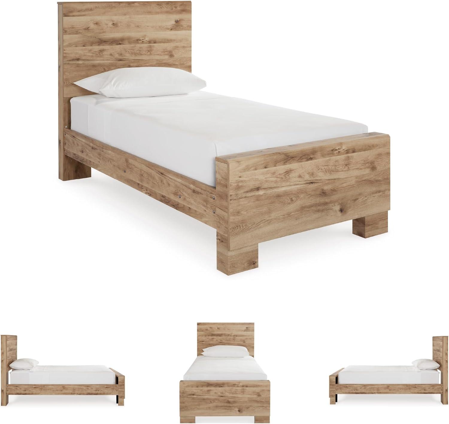 imageSignature Design by Ashley Hyanna Rustic Twin Panel Bed Foundation or Box Spring Needed Light BrownTwin