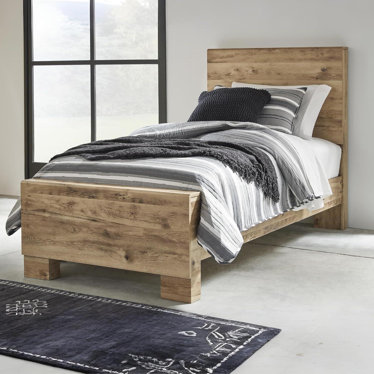 imageSignature Design by Ashley Hyanna Rustic Twin Panel Bed Foundation or Box Spring Needed Light BrownTwin