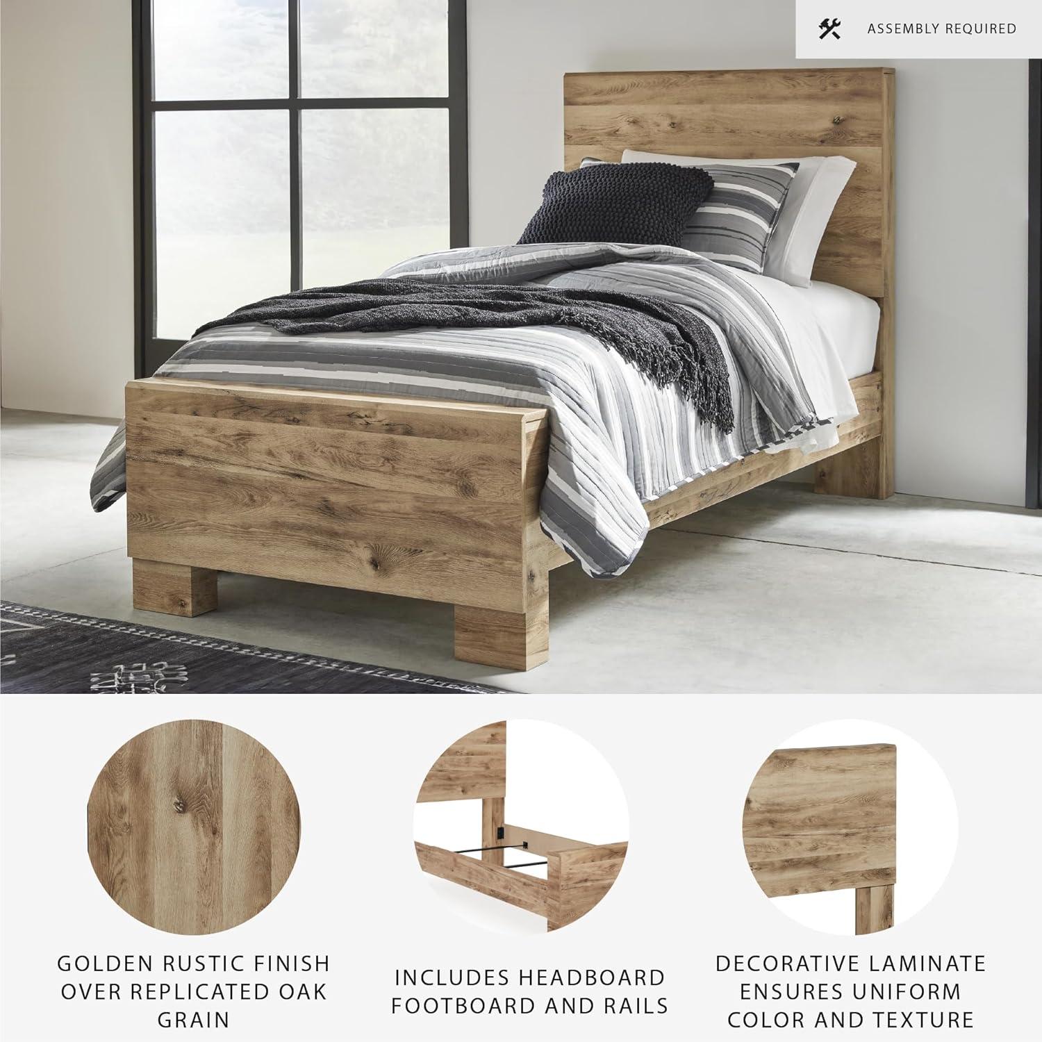 imageSignature Design by Ashley Hyanna Rustic Twin Panel Bed Foundation or Box Spring Needed Light BrownTwin