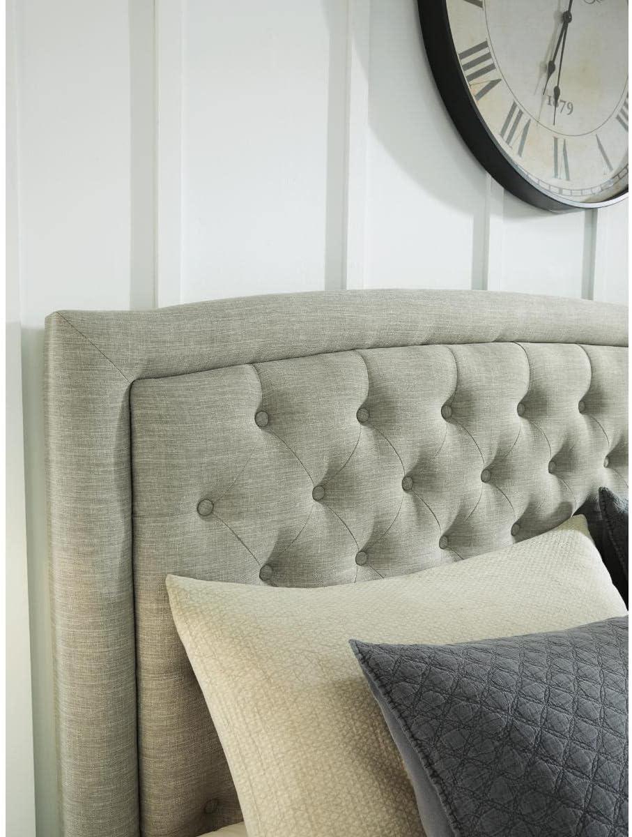 imageSignature Design by Ashley Jerary Farmhouse ButtonTufted Upholstered Platform Bed Queen Light GrayGrey