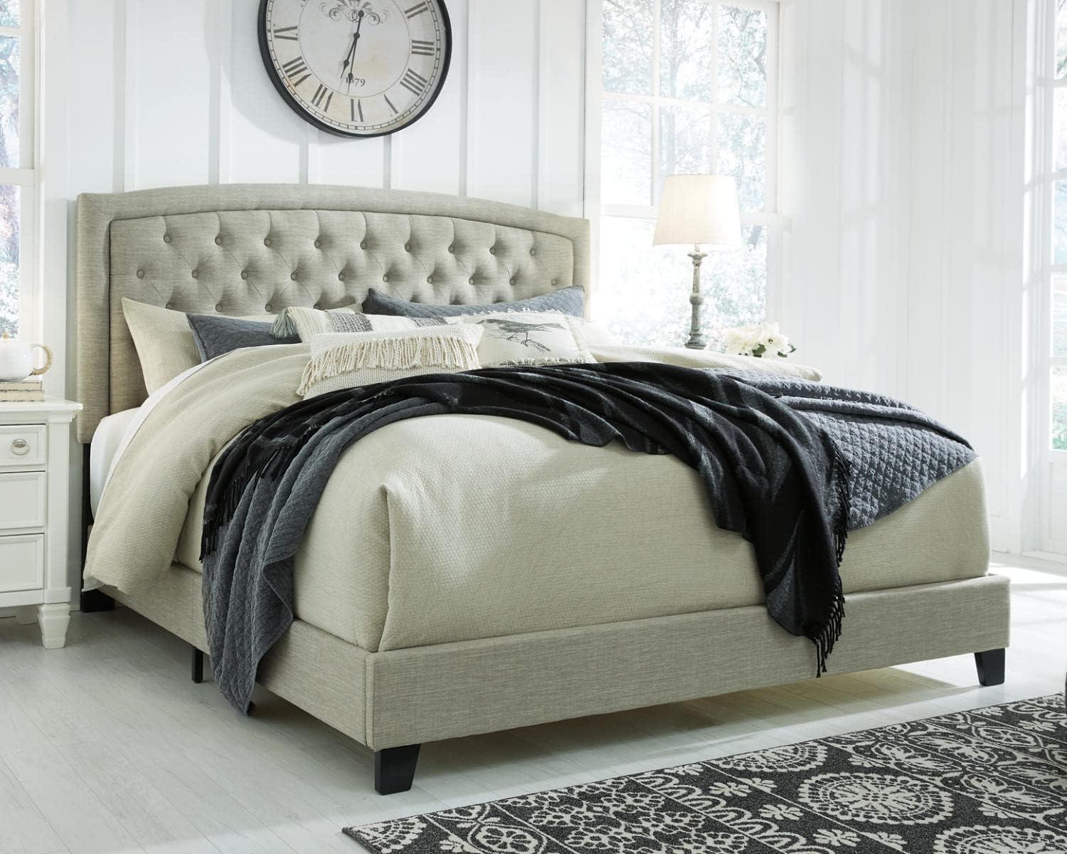 imageSignature Design by Ashley Jerary Farmhouse ButtonTufted Upholstered Platform Bed Queen Light GrayGrey
