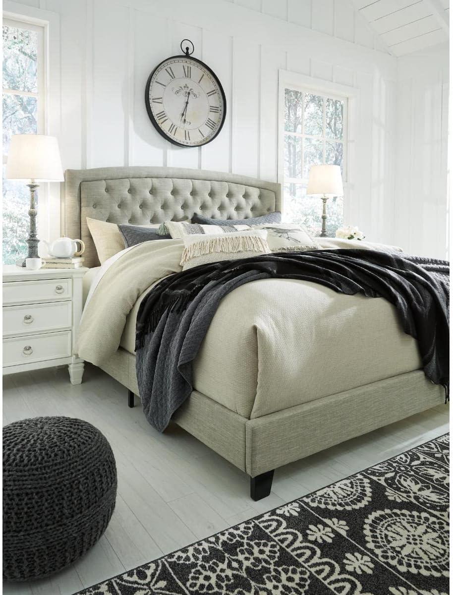 imageSignature Design by Ashley Jerary Farmhouse ButtonTufted Upholstered Platform Bed Queen Light GrayGrey