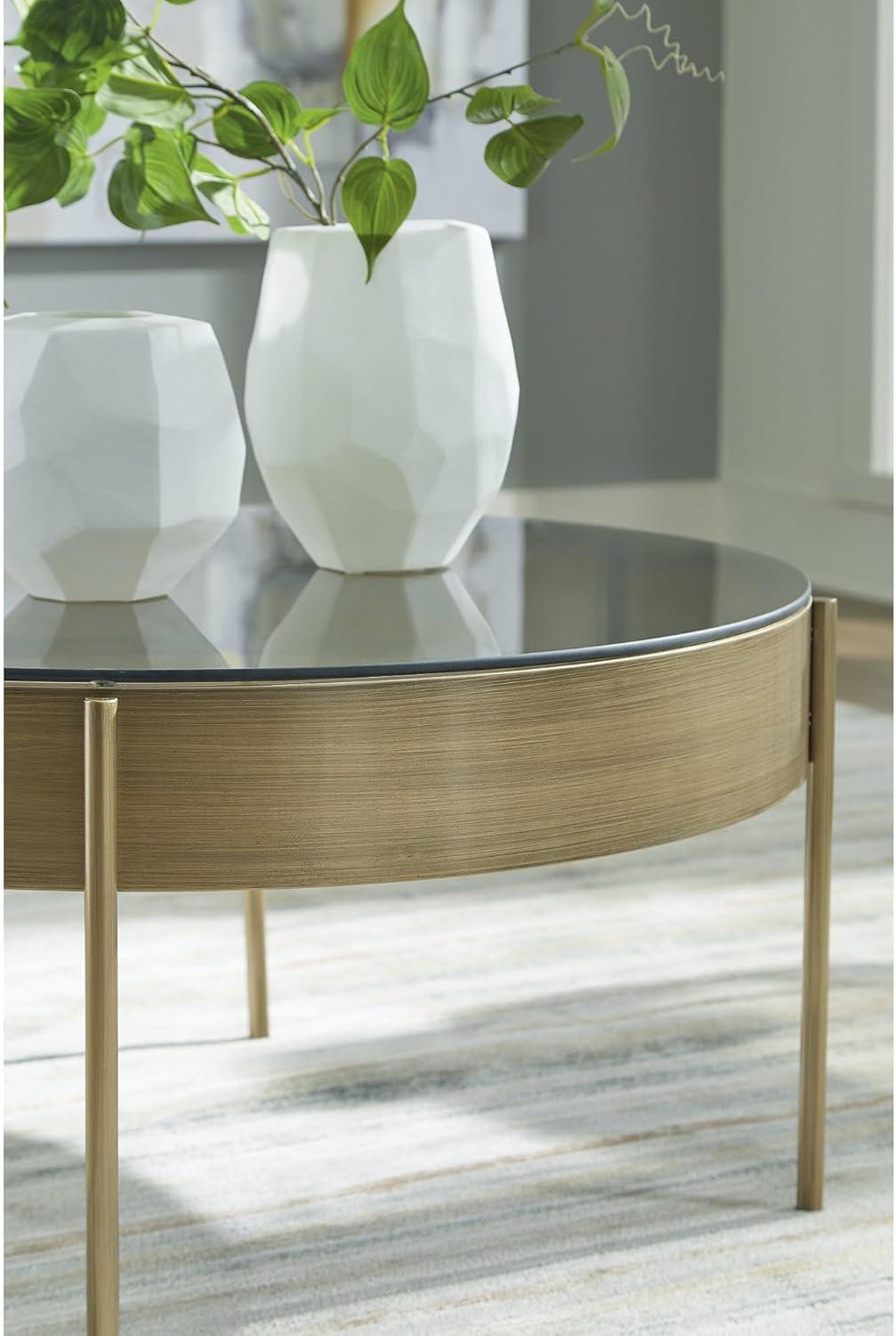 imageSignature Design by Ashley Jettaya Modern Tempered Glass Tabletop Table Set with 4 Legs Set of 3 Metallic