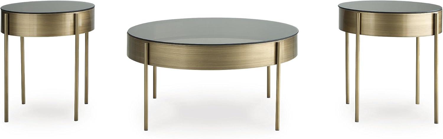 imageSignature Design by Ashley Jettaya Modern Tempered Glass Tabletop Table Set with 4 Legs Set of 3 Metallic