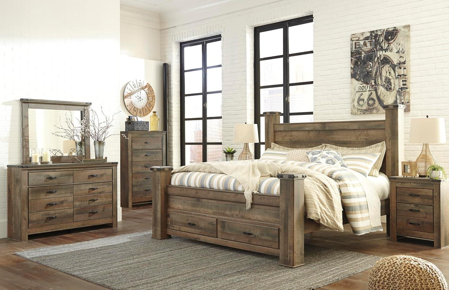 imageSignature Design by Ashley Juararo Rustic 5 Drawer Chest of Drawers Aged Dark BrownBrown Plank