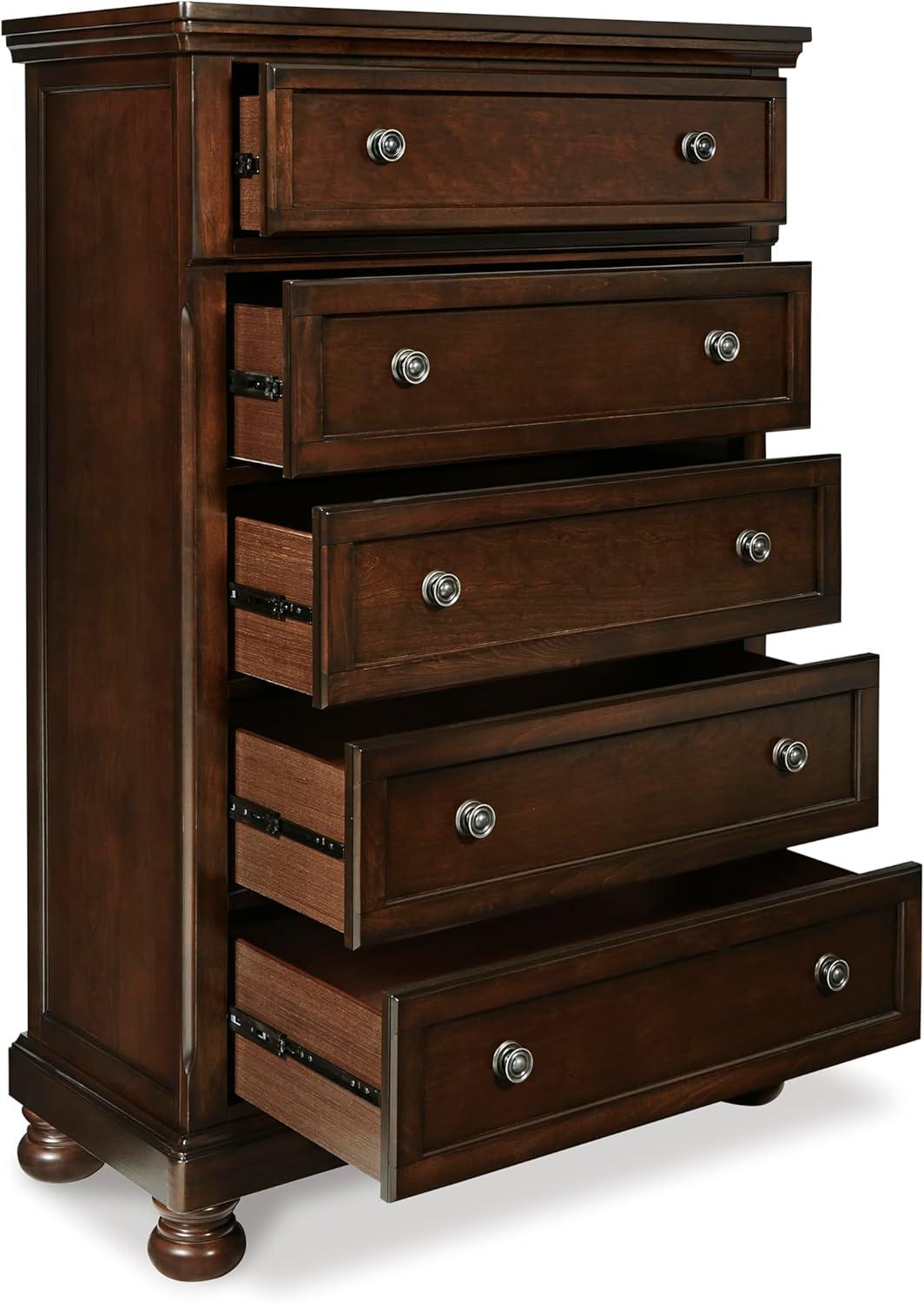 imageSignature Design by Ashley Juararo Rustic 5 Drawer Chest of Drawers Aged Dark BrownDark Brown