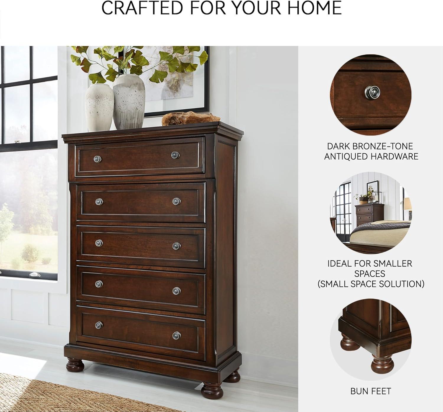 imageSignature Design by Ashley Juararo Rustic 5 Drawer Chest of Drawers Aged Dark BrownDark Brown
