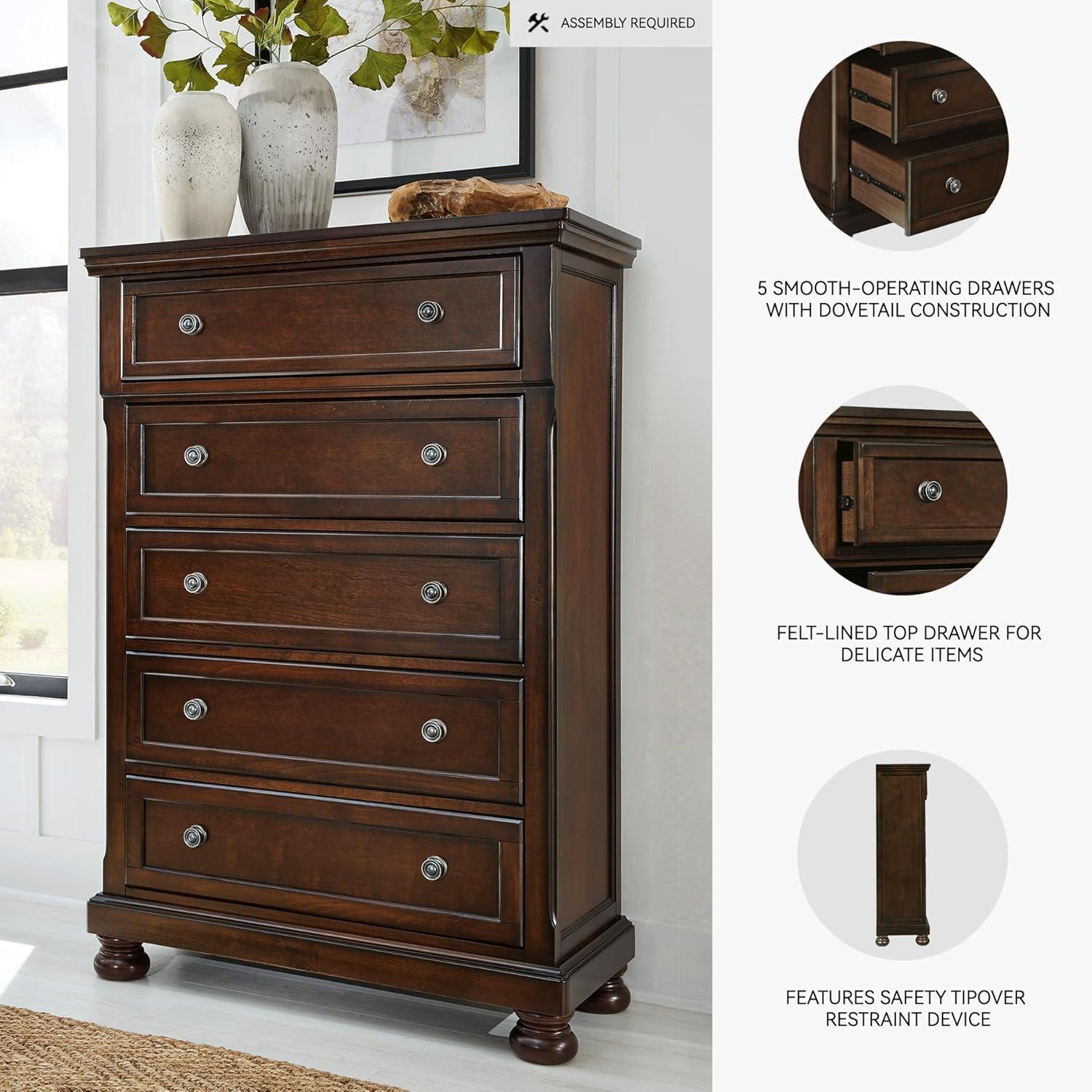 imageSignature Design by Ashley Juararo Rustic 5 Drawer Chest of Drawers Aged Dark BrownDark Brown