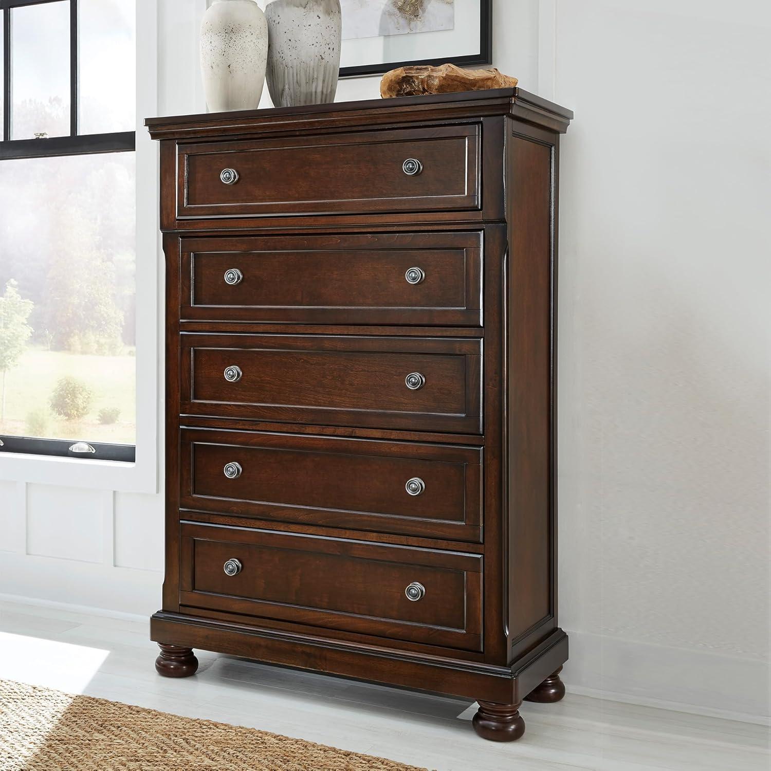 imageSignature Design by Ashley Juararo Rustic 5 Drawer Chest of Drawers Aged Dark BrownDark Brown