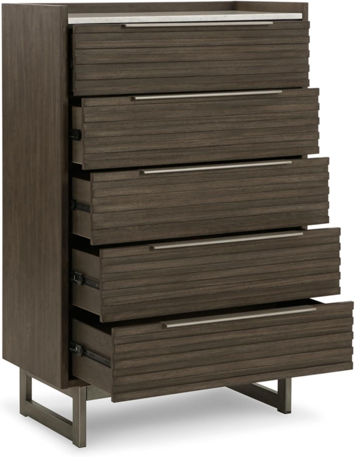 imageSignature Design by Ashley Juararo Rustic 5 Drawer Chest of Drawers Aged Dark BrownGrayish BrownWhite