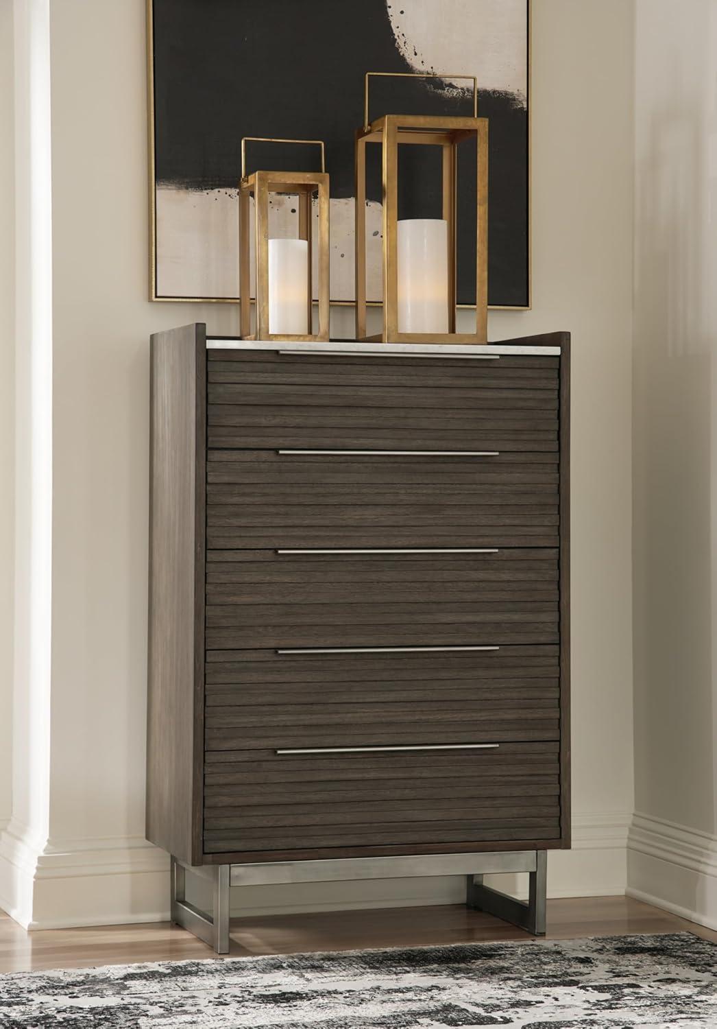 imageSignature Design by Ashley Juararo Rustic 5 Drawer Chest of Drawers Aged Dark BrownGrayish BrownWhite