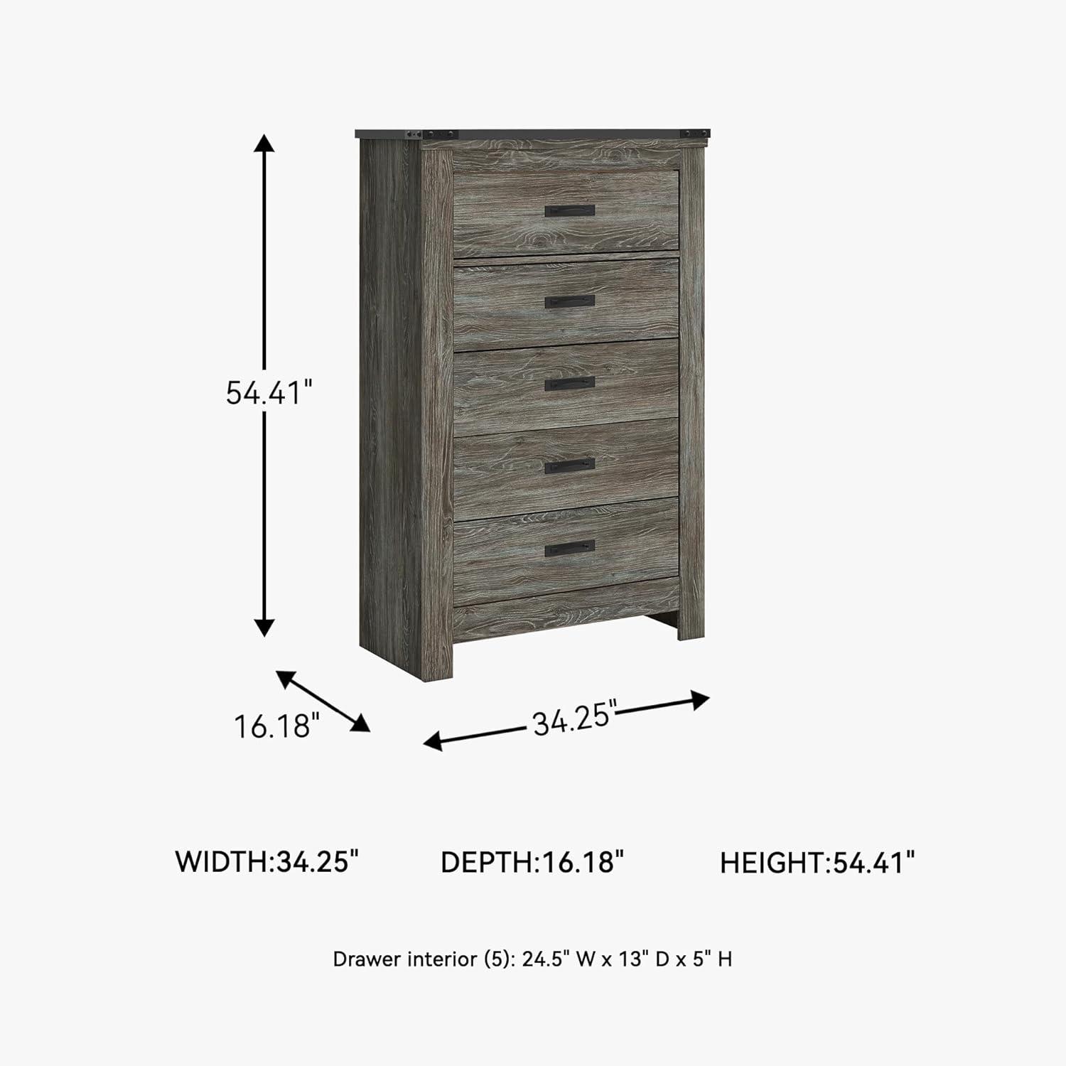 imageSignature Design by Ashley Juararo Rustic 5 Drawer Chest of Drawers Aged Dark BrownGrey