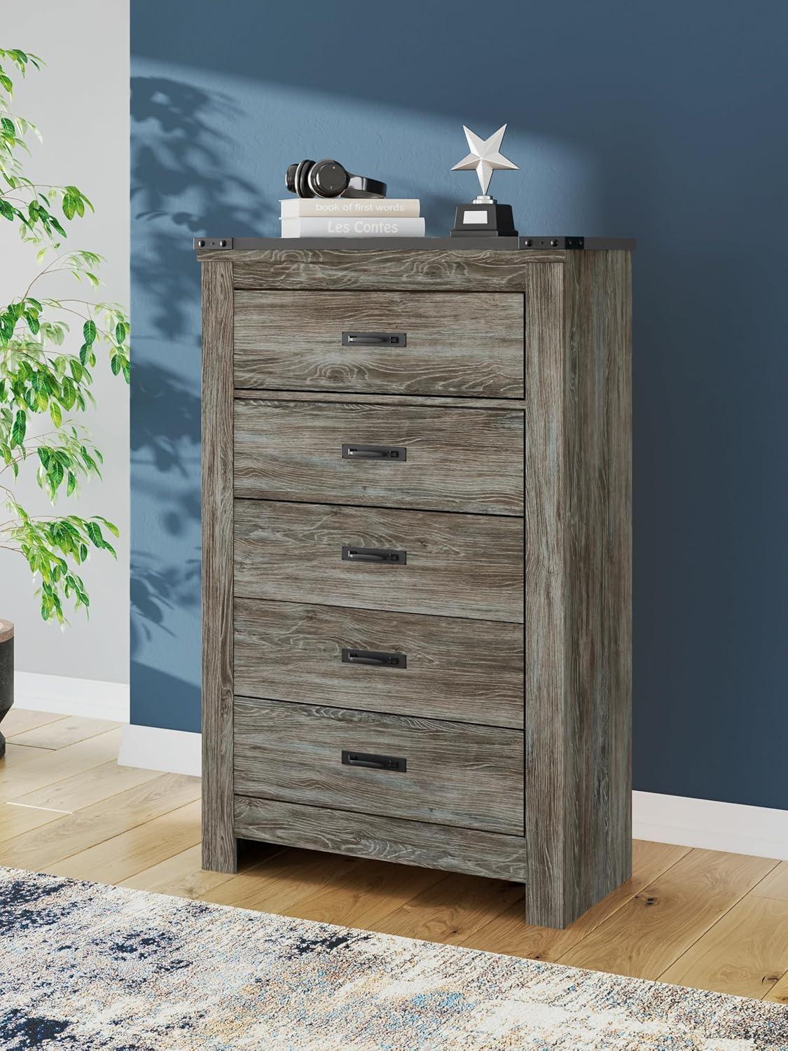 imageSignature Design by Ashley Juararo Rustic 5 Drawer Chest of Drawers Aged Dark BrownGrey