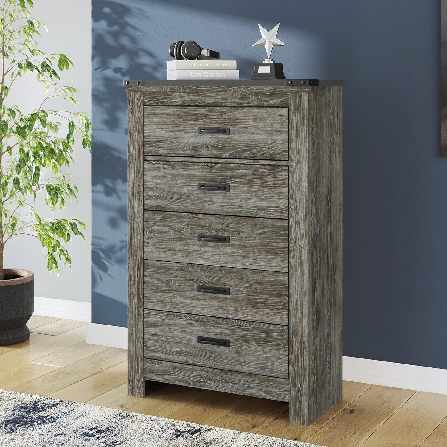 imageSignature Design by Ashley Juararo Rustic 5 Drawer Chest of Drawers Aged Dark BrownGrey