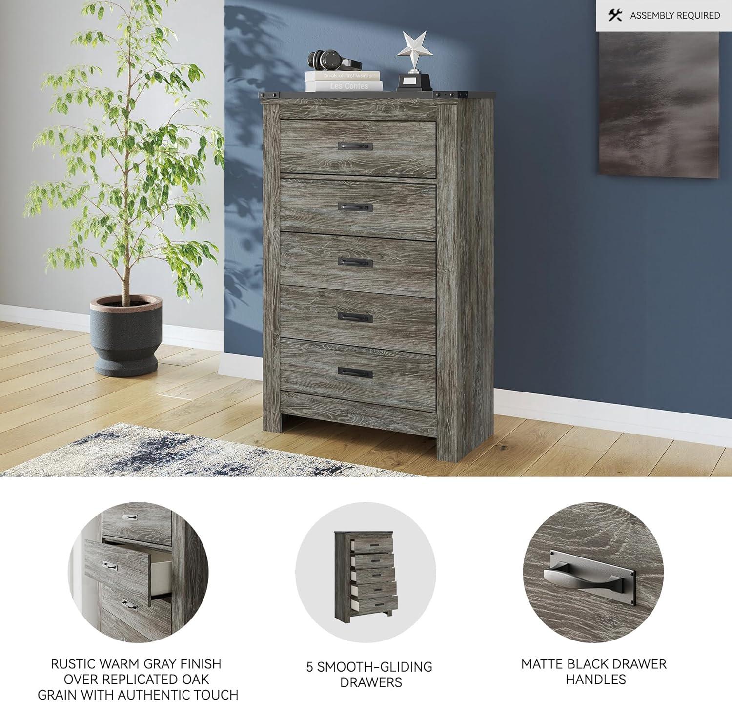 imageSignature Design by Ashley Juararo Rustic 5 Drawer Chest of Drawers Aged Dark BrownGrey