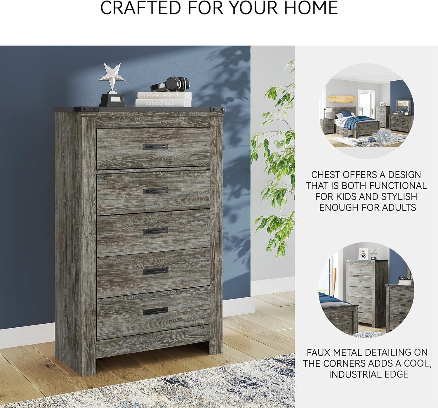 imageSignature Design by Ashley Juararo Rustic 5 Drawer Chest of Drawers Aged Dark BrownGrey