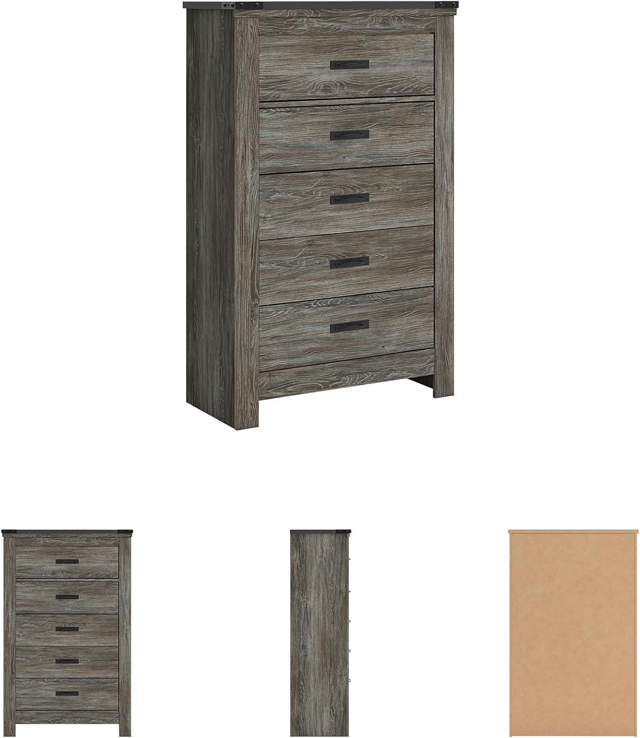 imageSignature Design by Ashley Juararo Rustic 5 Drawer Chest of Drawers Aged Dark BrownGrey