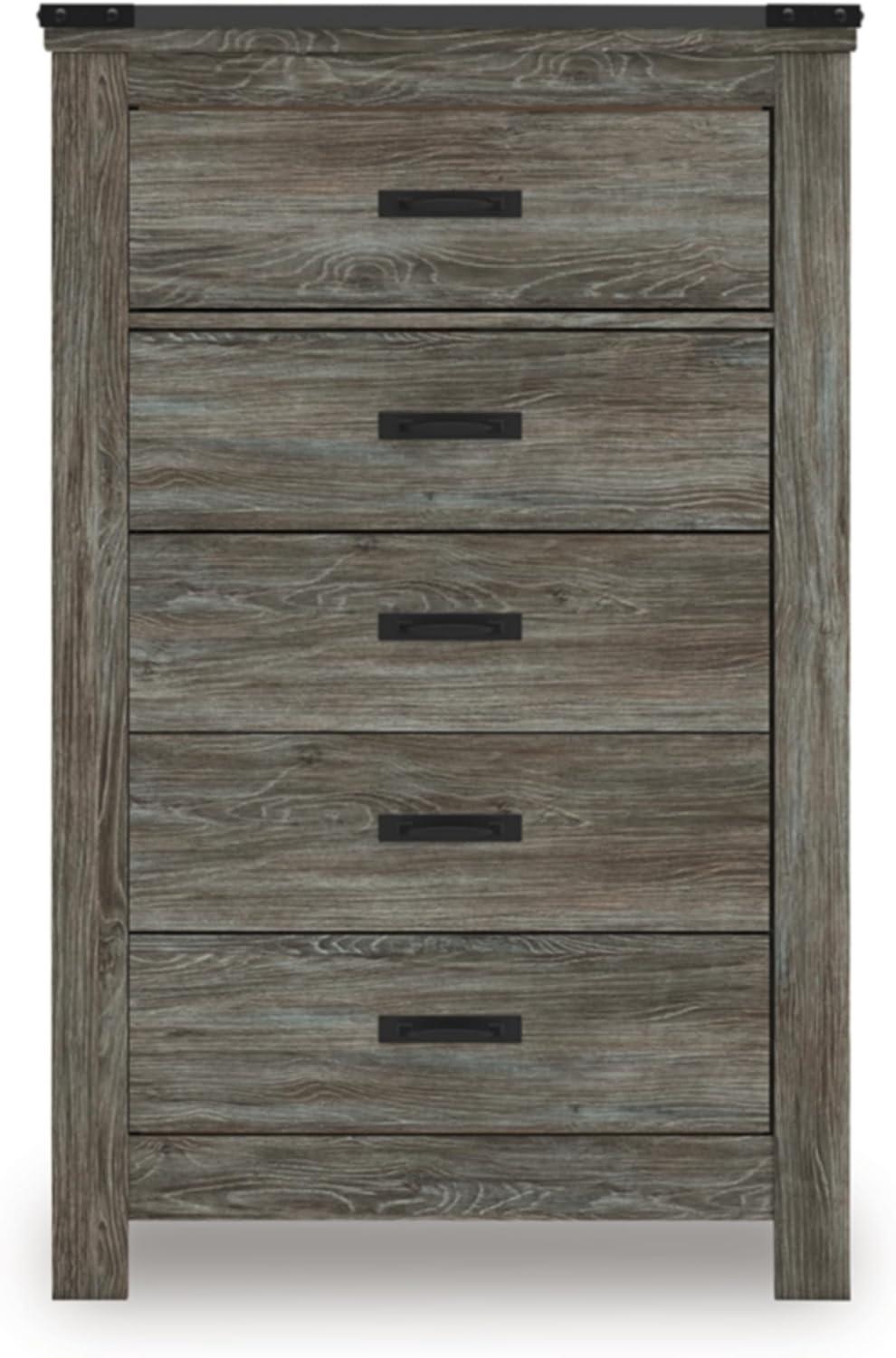 imageSignature Design by Ashley Juararo Rustic 5 Drawer Chest of Drawers Aged Dark BrownGrey