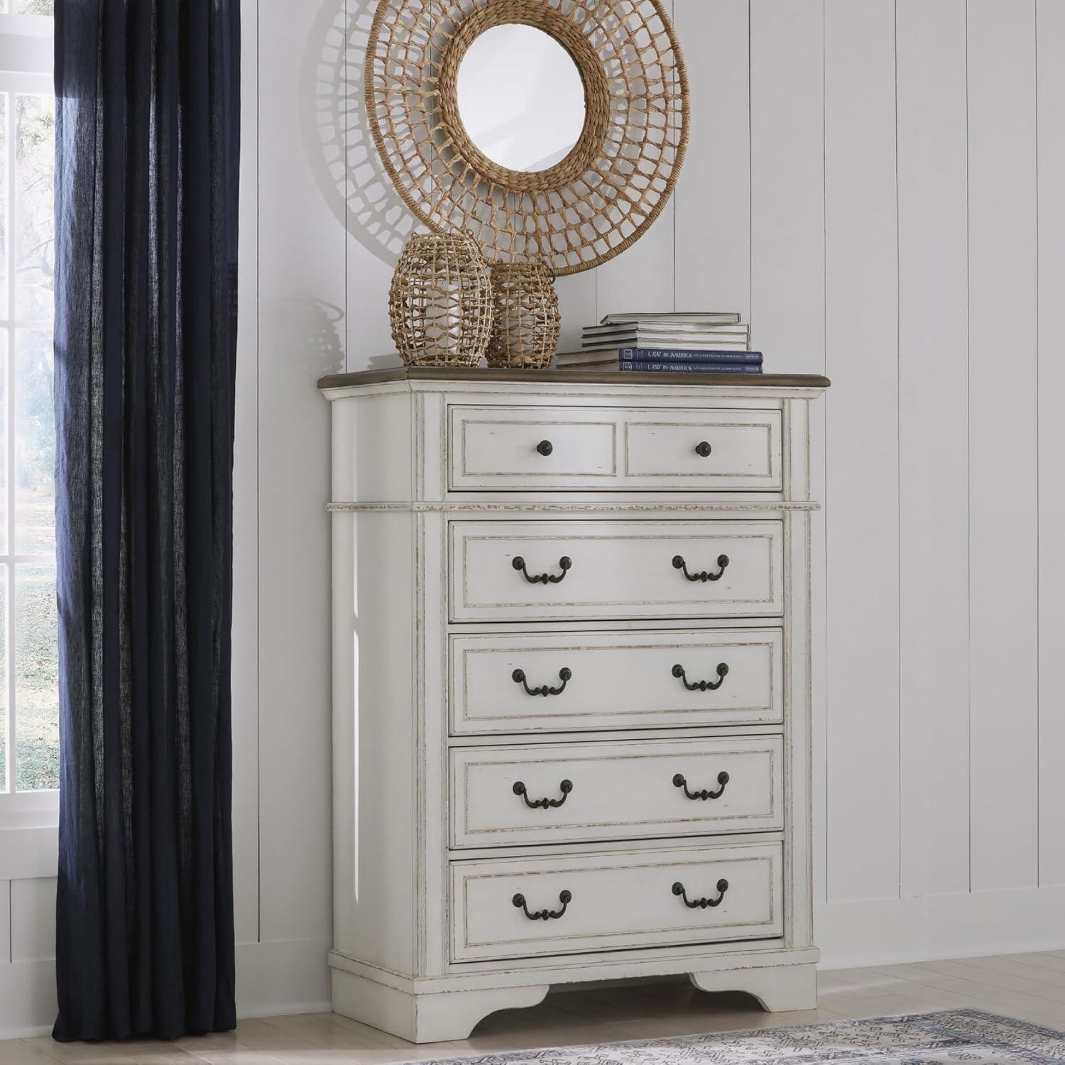imageSignature Design by Ashley Juararo Rustic 5 Drawer Chest of Drawers Aged Dark BrownTwotone