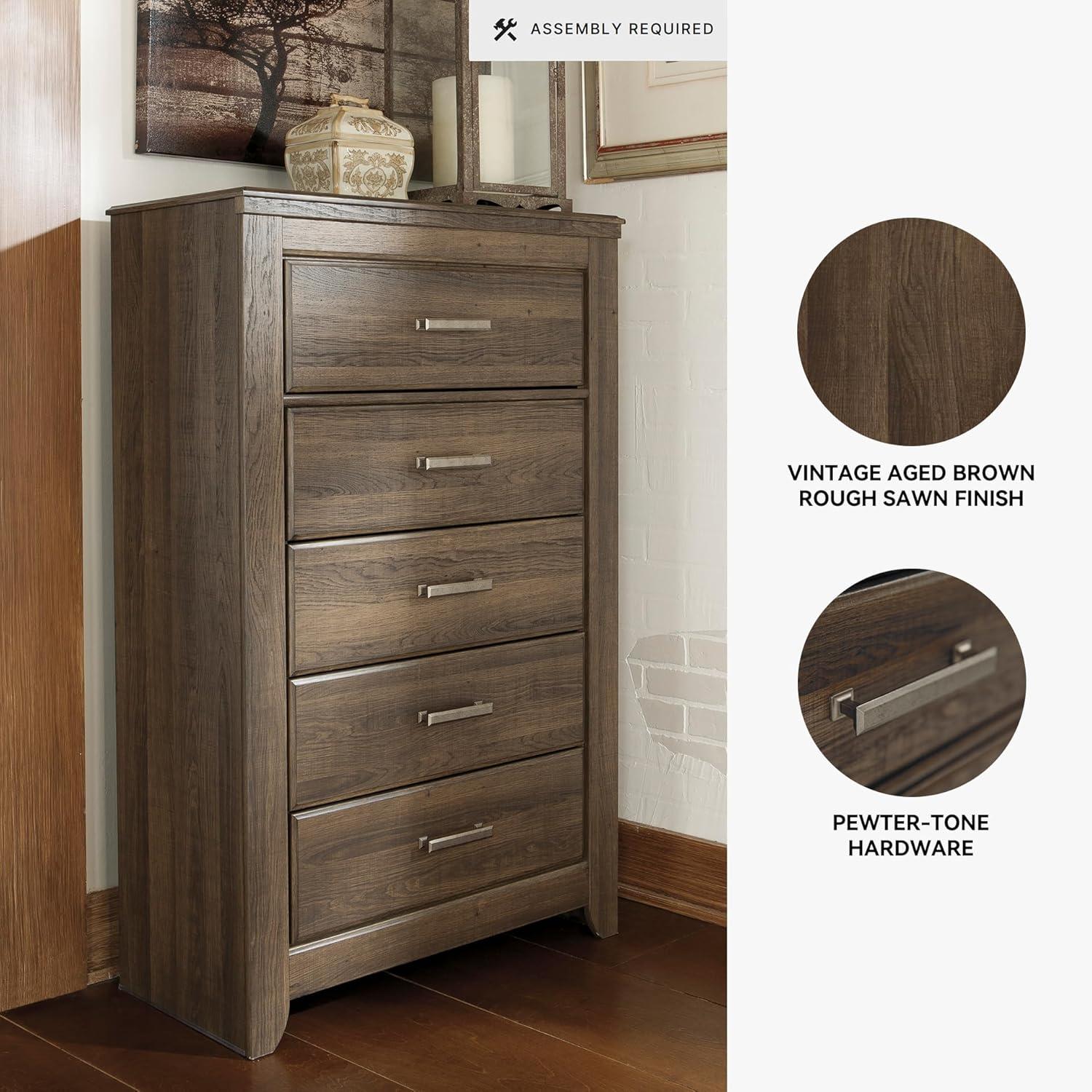imageSignature Design by Ashley Juararo Rustic 5 Drawer Chest of Drawers Aged Dark BrownWarm Brown