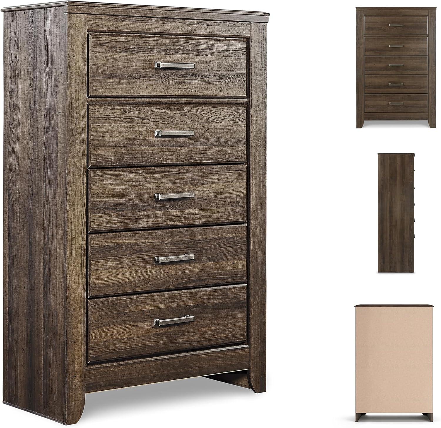 imageSignature Design by Ashley Juararo Rustic 5 Drawer Chest of Drawers Aged Dark BrownWarm Brown