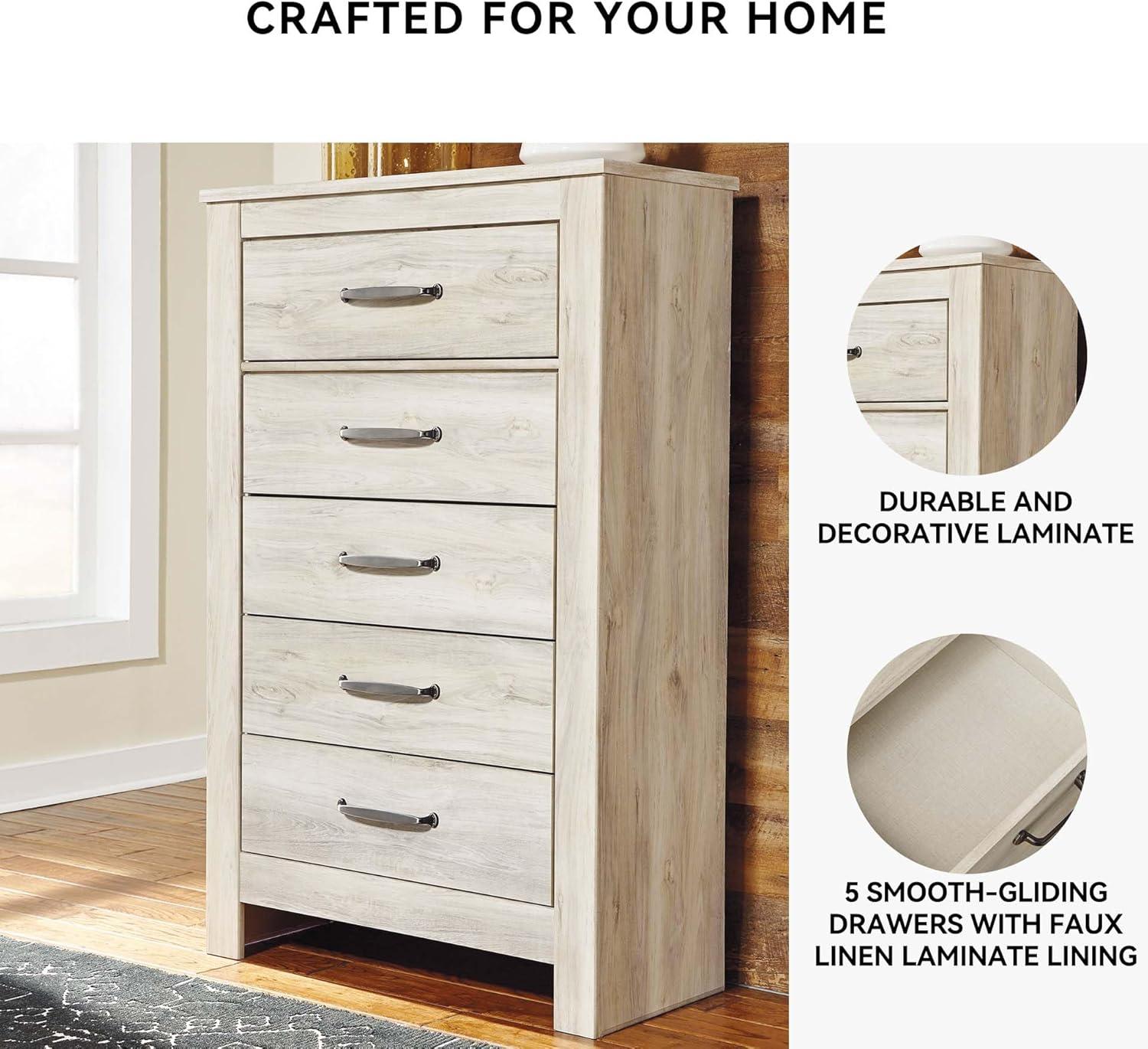 imageSignature Design by Ashley Juararo Rustic 5 Drawer Chest of Drawers Aged Dark BrownWhitewash