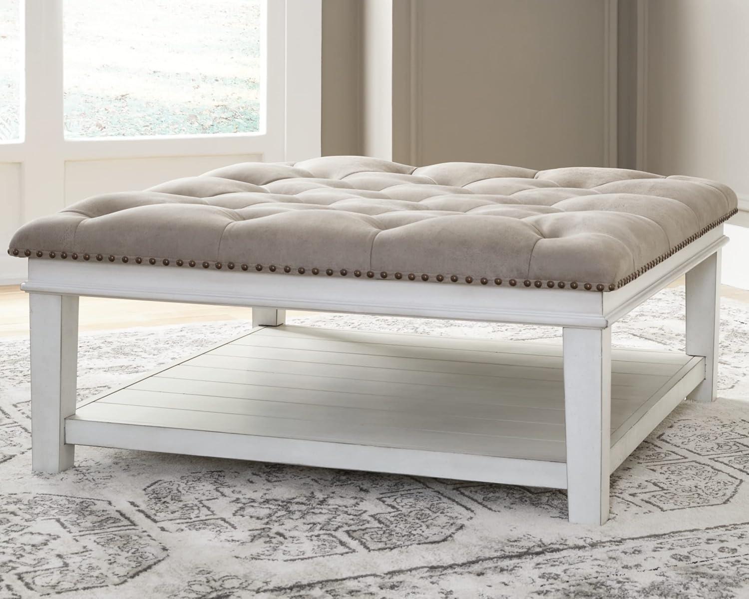 imageSignature Design by Ashley Kanwyn French Country Upholstered Square Ottoman Coffee Table Whitewash
