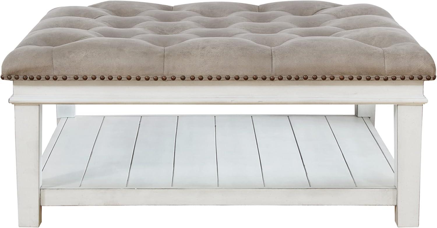 imageSignature Design by Ashley Kanwyn French Country Upholstered Square Ottoman Coffee Table Whitewash