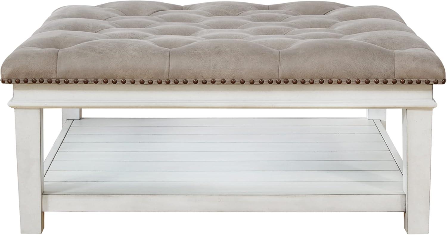 imageSignature Design by Ashley Kanwyn French Country Upholstered Square Ottoman Coffee Table Whitewash
