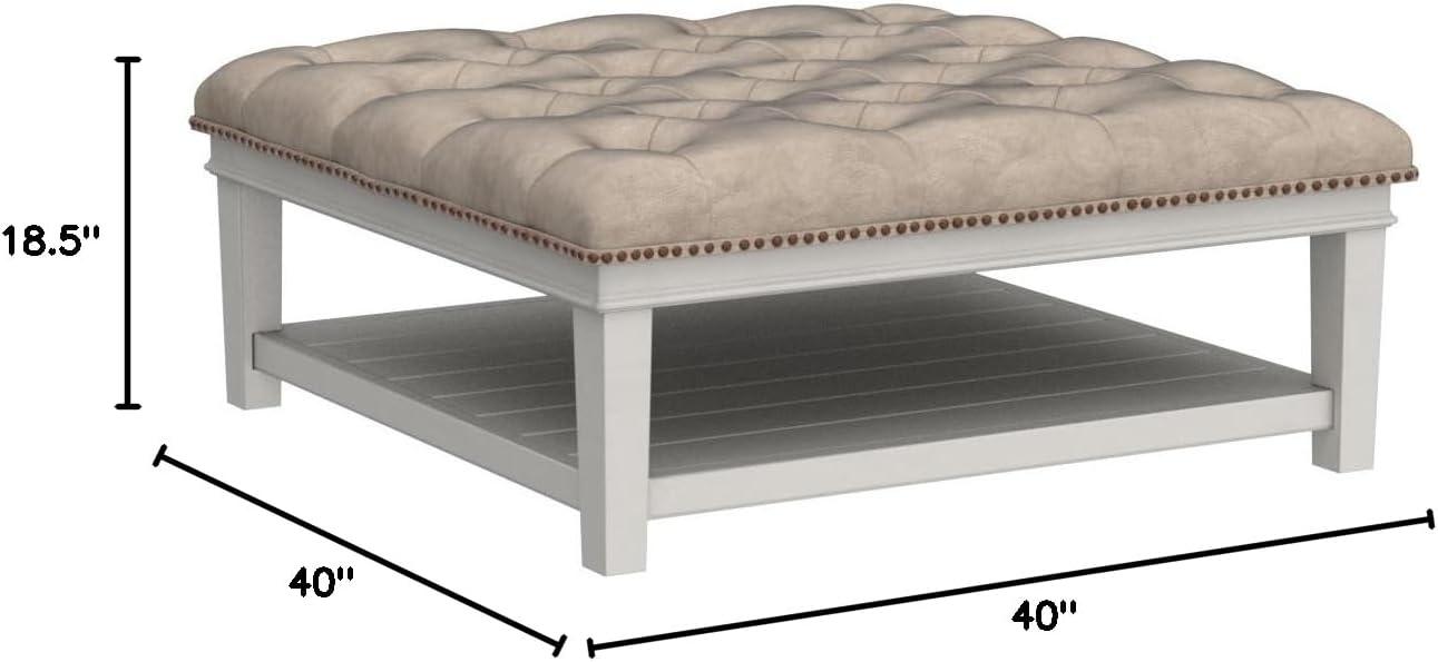 imageSignature Design by Ashley Kanwyn French Country Upholstered Square Ottoman Coffee Table Whitewash