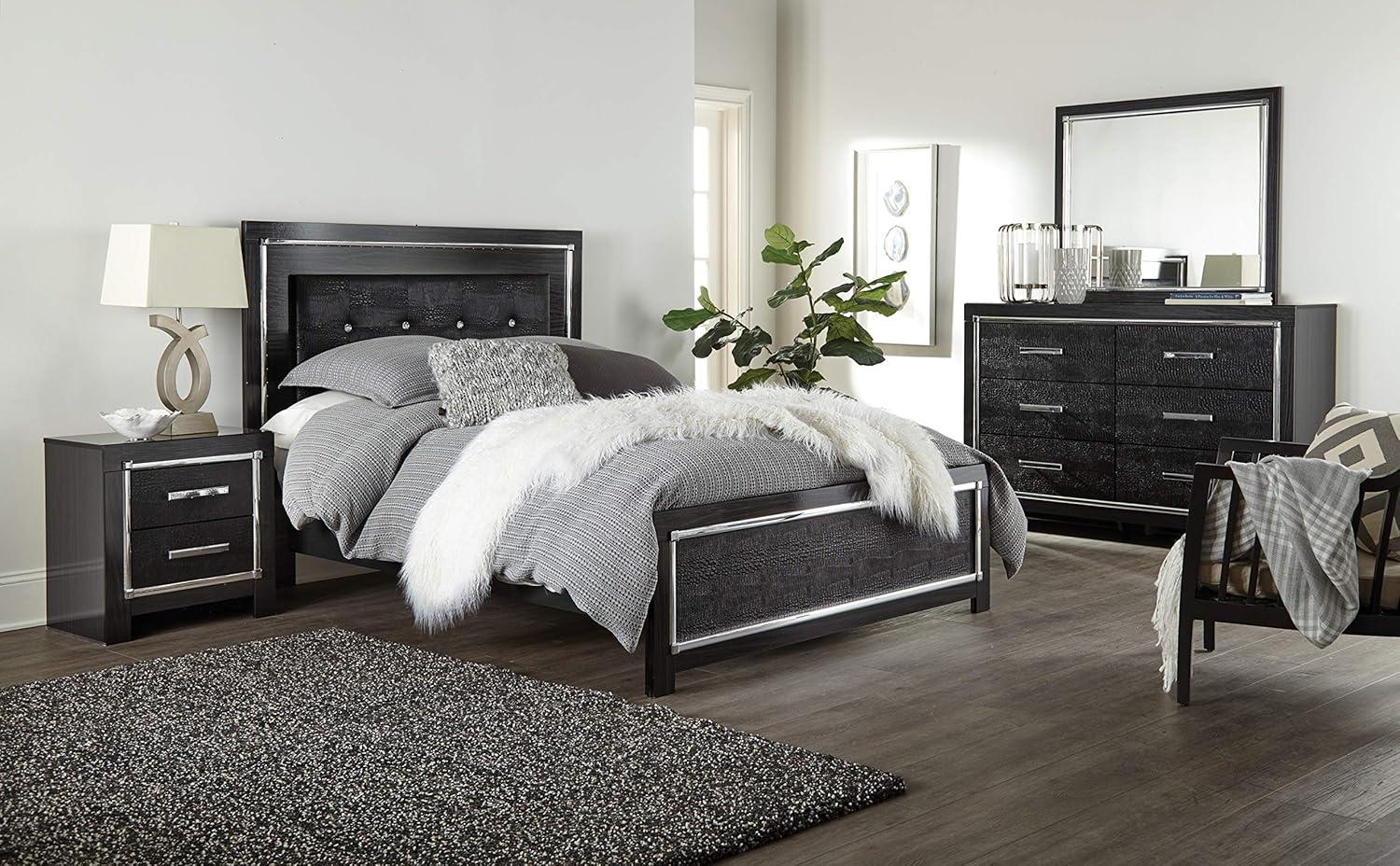 imageSignature Design by Ashley Kaydell Modern SmoothGliding 6Drawer Dresser and Mirror with Safety Stop Black ampamp Chrome