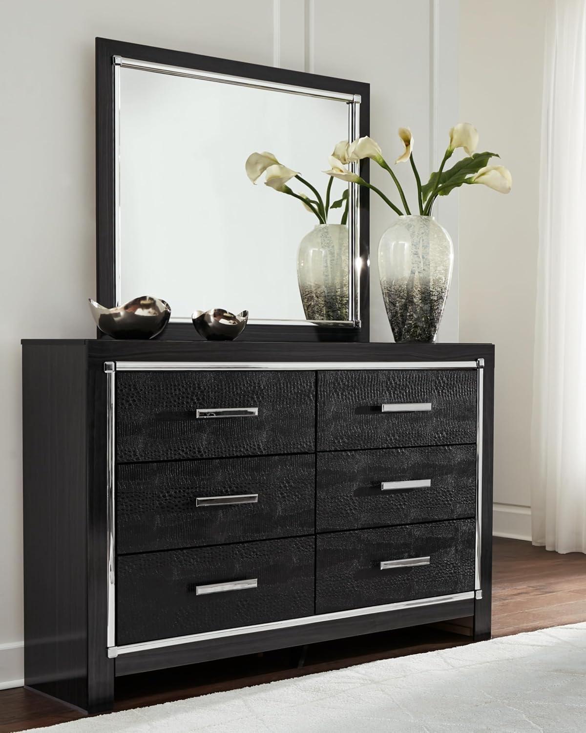 imageSignature Design by Ashley Kaydell Modern SmoothGliding 6Drawer Dresser and Mirror with Safety Stop Black ampamp Chrome