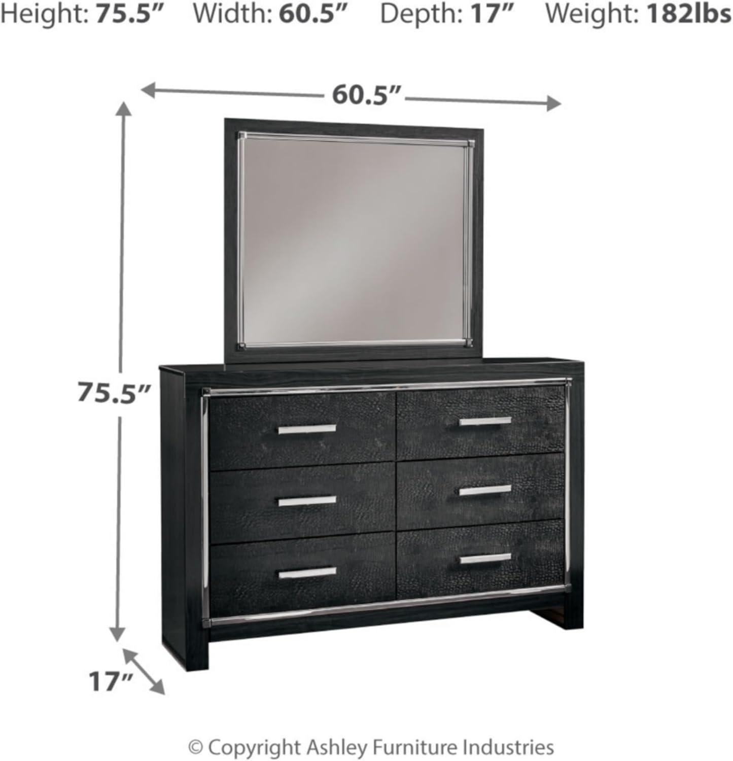 imageSignature Design by Ashley Kaydell Modern SmoothGliding 6Drawer Dresser and Mirror with Safety Stop Black ampamp Chrome