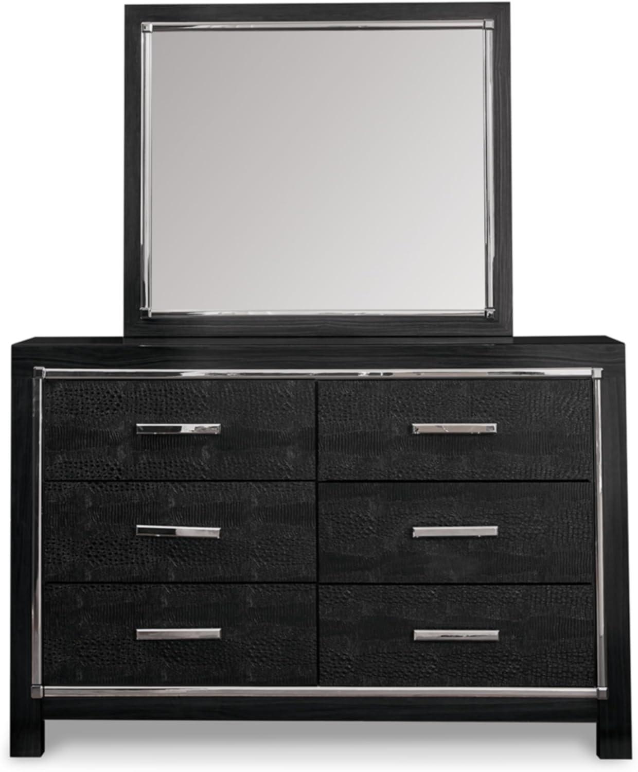imageSignature Design by Ashley Kaydell Modern SmoothGliding 6Drawer Dresser and Mirror with Safety Stop Black ampamp Chrome