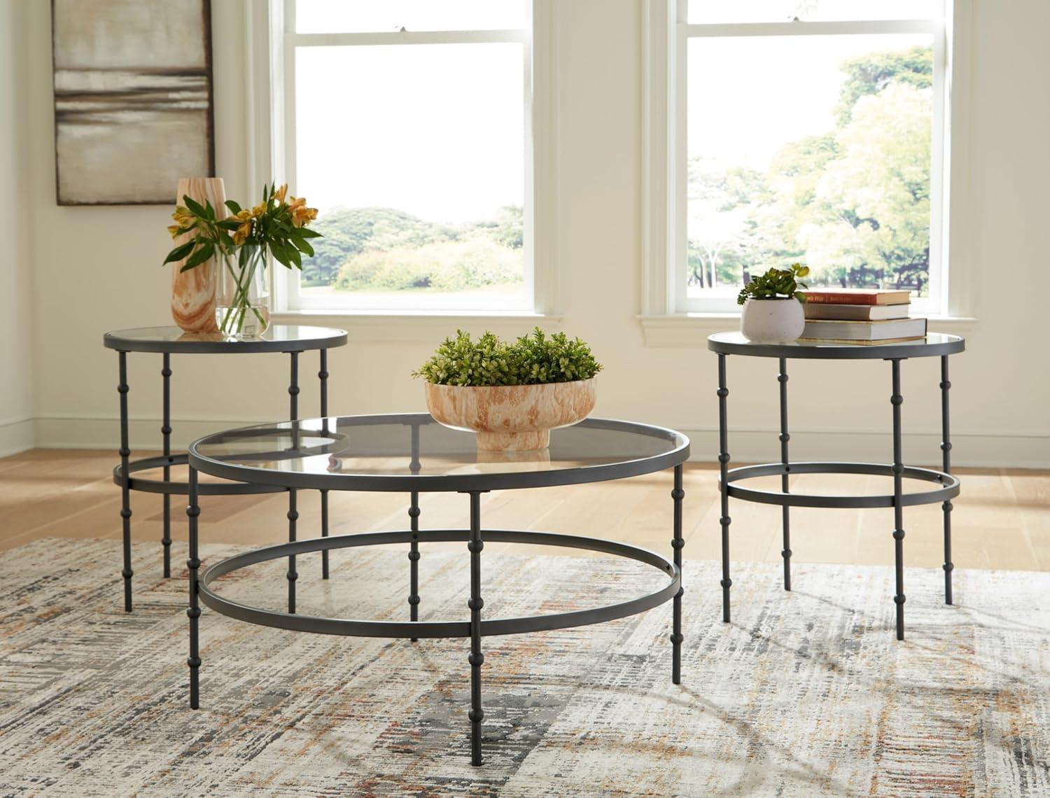 imageSignature Design by Ashley Kellyco Industrial GlassTabletop Table for Living Room Use Set of 3 Gray
