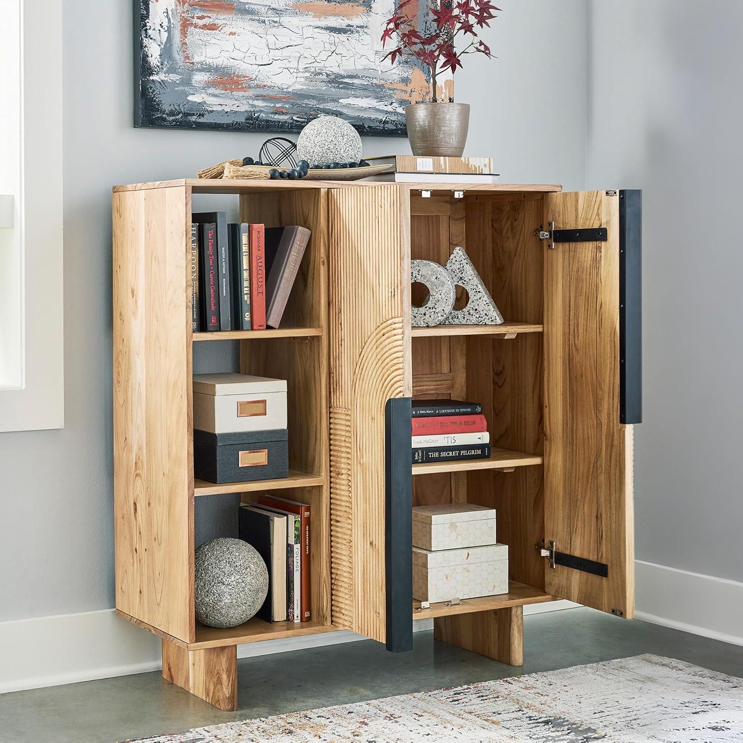 imageSignature Design by Ashley Kierwell Farmhouse 2Door Accent Cabinet with Adjustable Shelves Beige