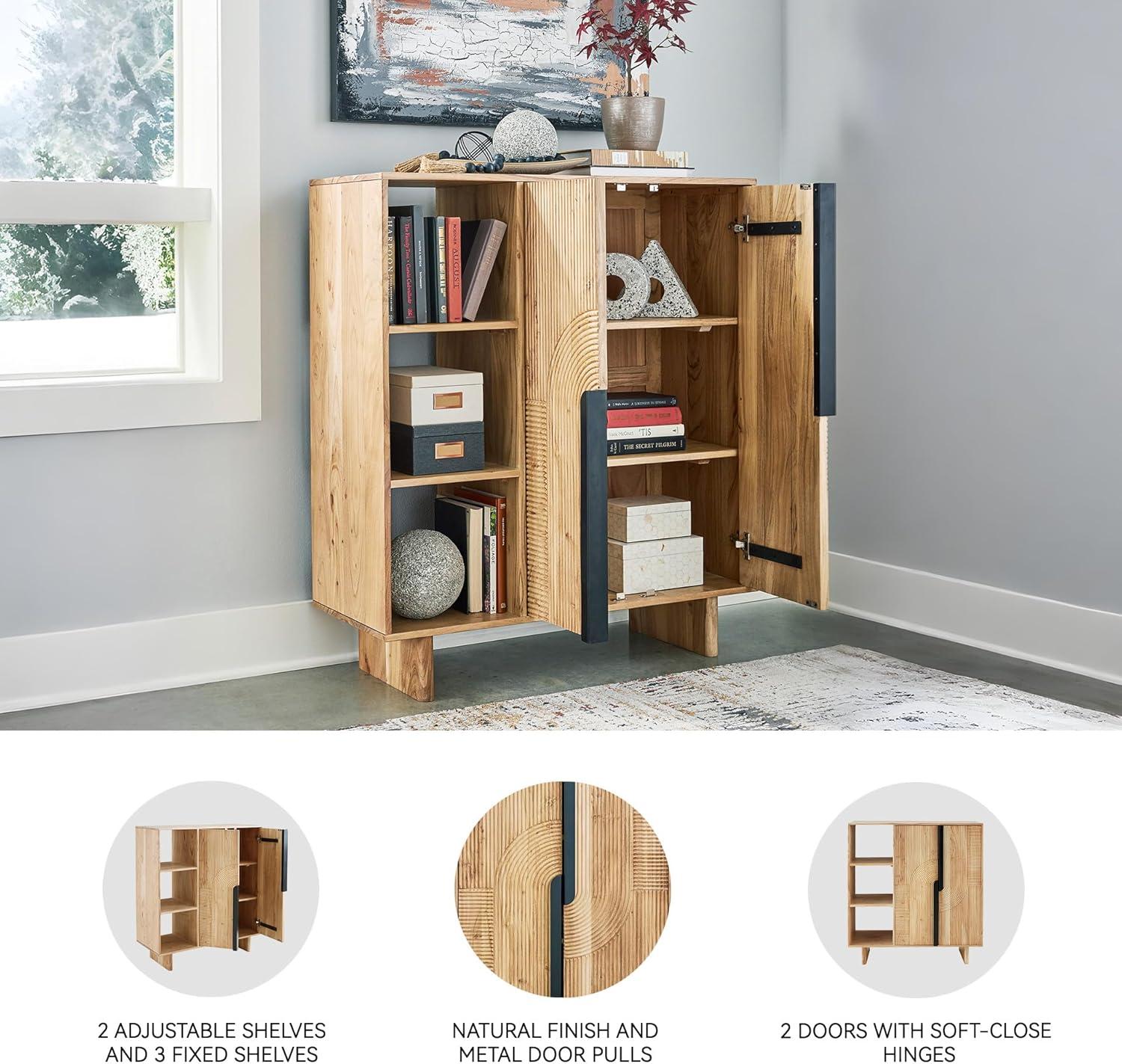 imageSignature Design by Ashley Kierwell Farmhouse 2Door Accent Cabinet with Adjustable Shelves Beige