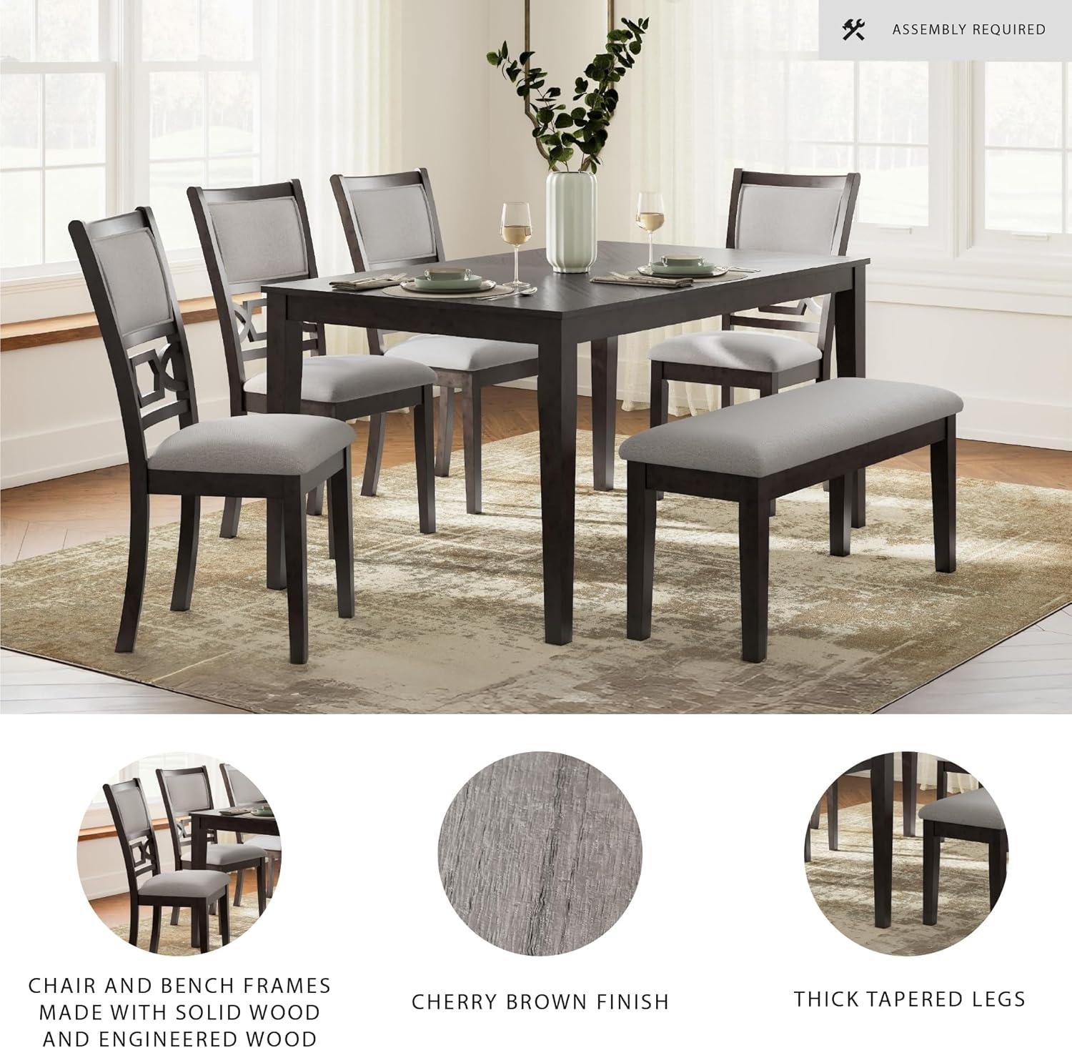 imageSignature Design by Ashley Langwest Dining Room Table Set 4 Upholstered Chairs and Bench Seats 6 Cushioned Seats Wood Cherry BrownBrown