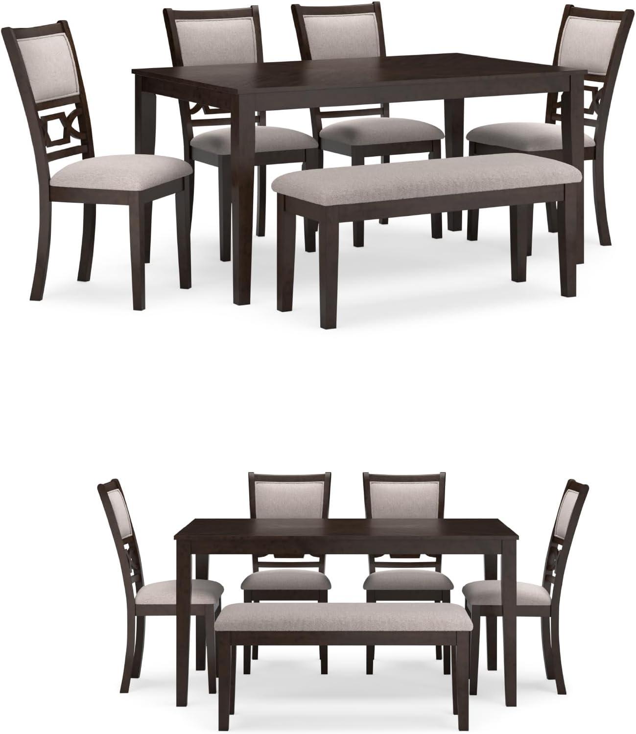 imageSignature Design by Ashley Langwest Dining Room Table Set 4 Upholstered Chairs and Bench Seats 6 Cushioned Seats Wood Cherry BrownBrown
