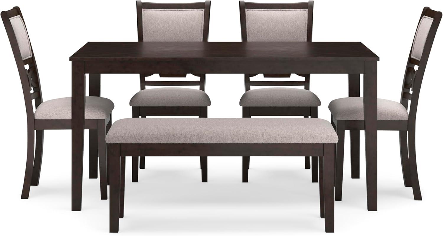 imageSignature Design by Ashley Langwest Dining Room Table Set 4 Upholstered Chairs and Bench Seats 6 Cushioned Seats Wood Cherry BrownBrown