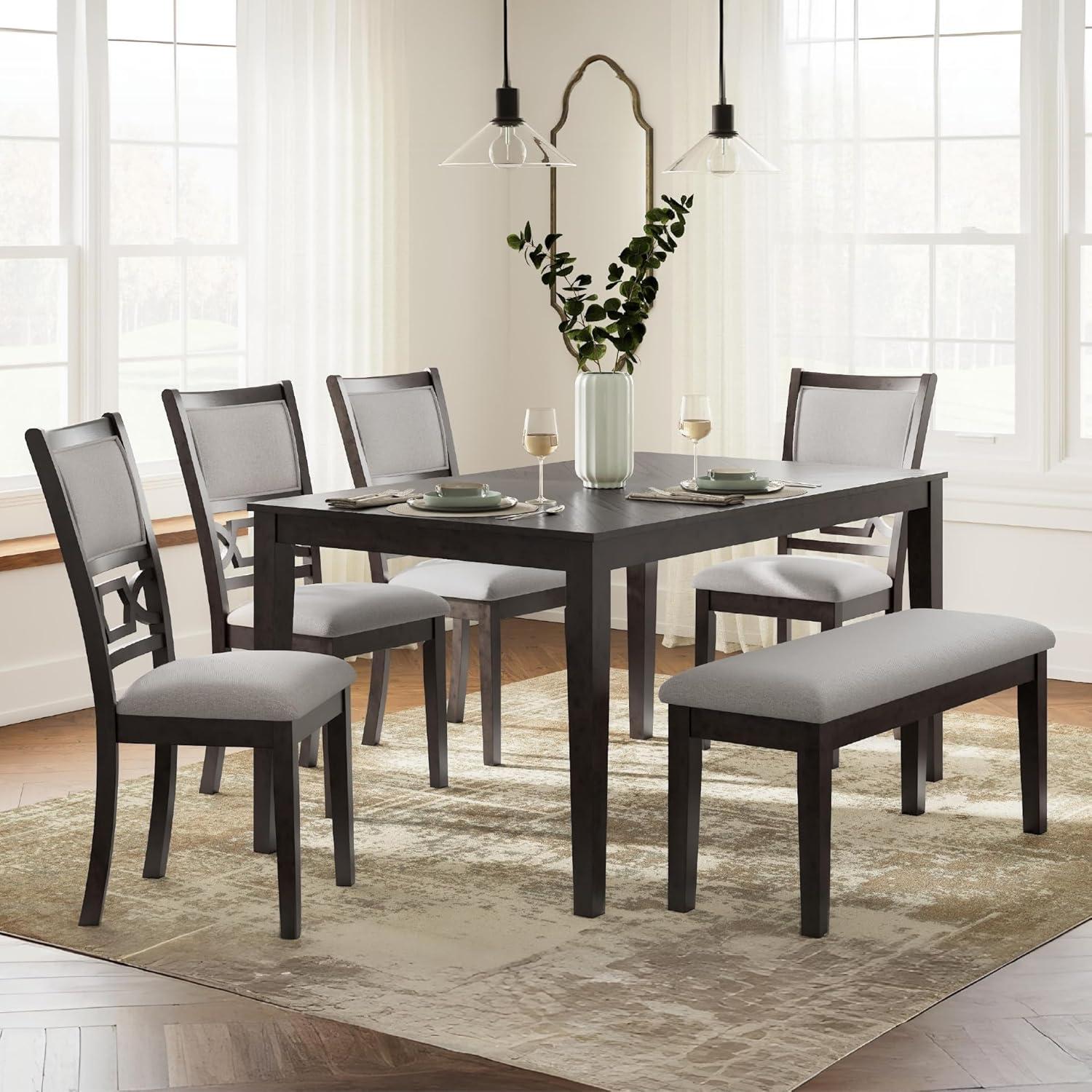 imageSignature Design by Ashley Langwest Dining Room Table Set 4 Upholstered Chairs and Bench Seats 6 Cushioned Seats Wood Cherry BrownBrown